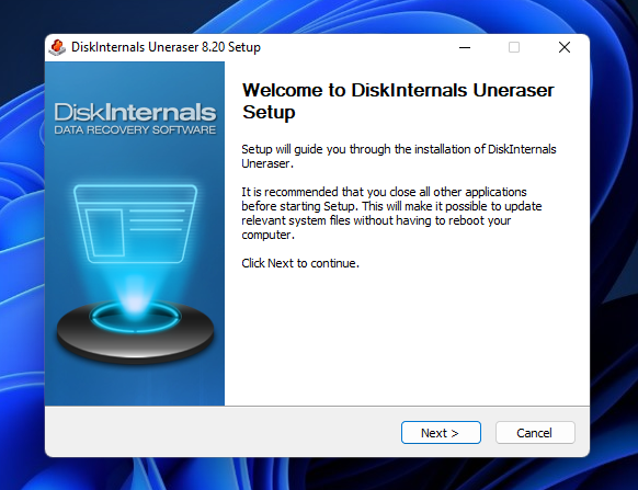 Installation wizard dialogue for DiskInternals Uneraser