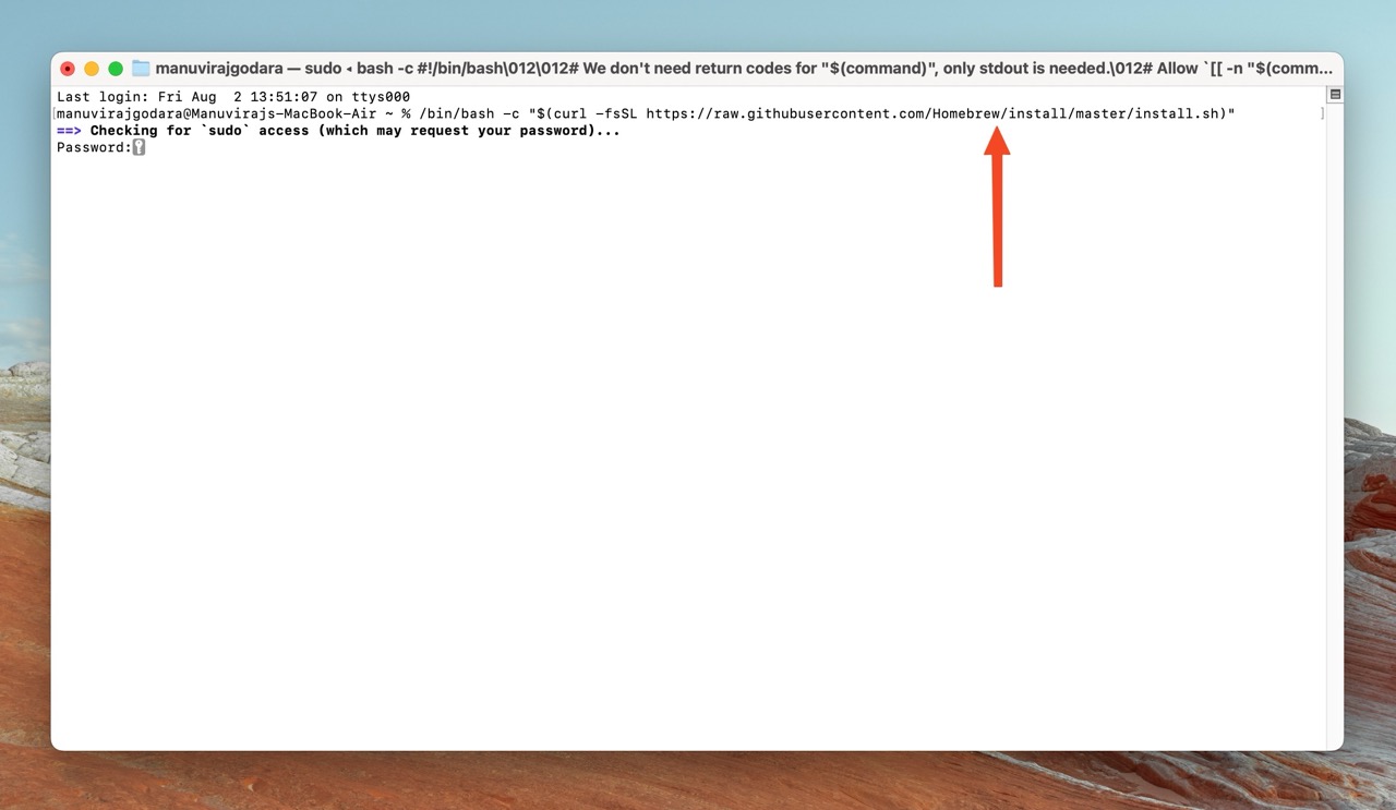 Terminal on Mac running a Homebrew command.