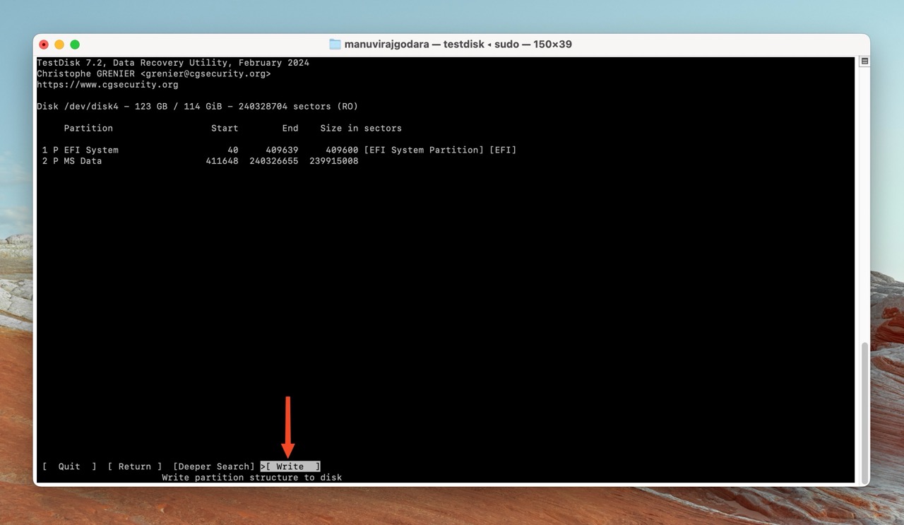 TestDisk on Mac with an option to write the partition structure the disk.