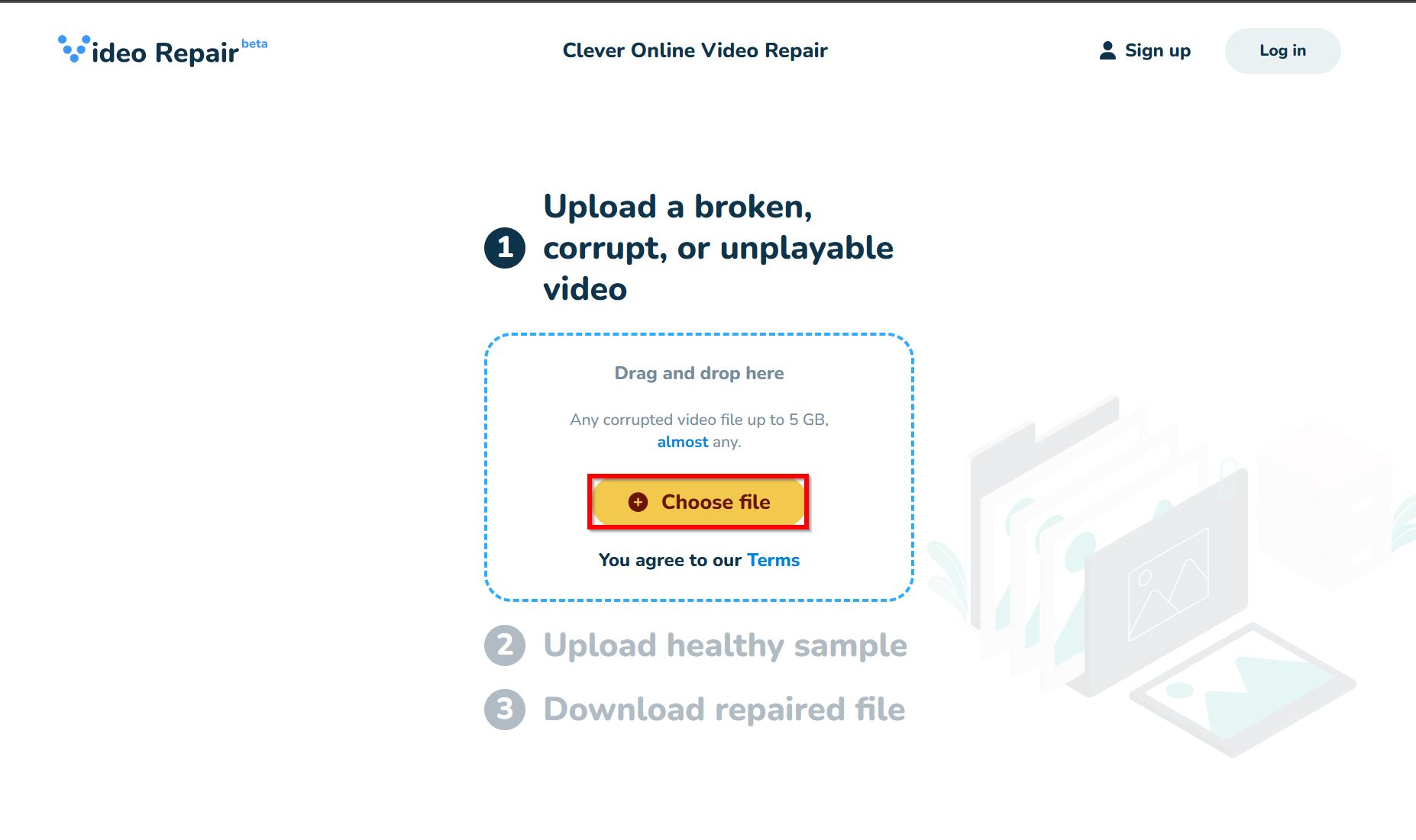 Clever Online Video Repair choose corrupt file option.