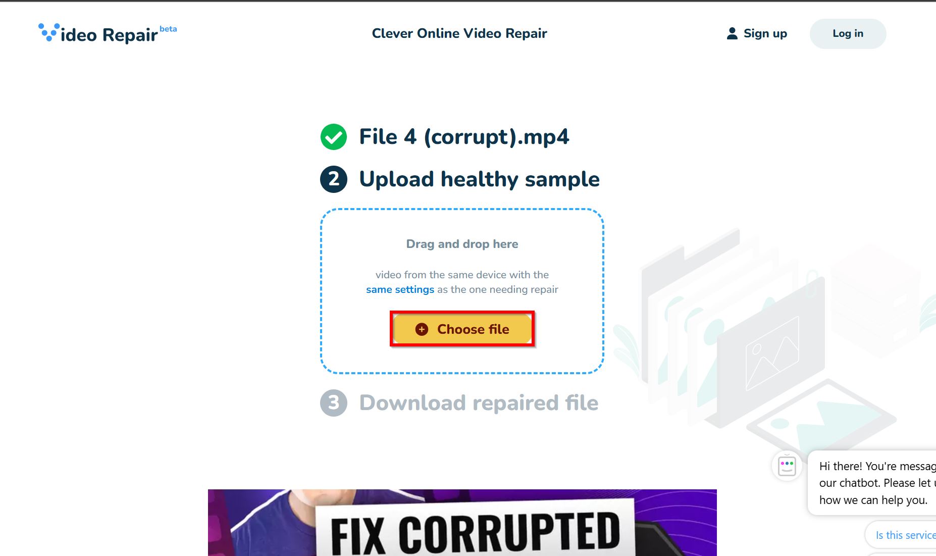 Clever Online Video Repair choose healthy file option.