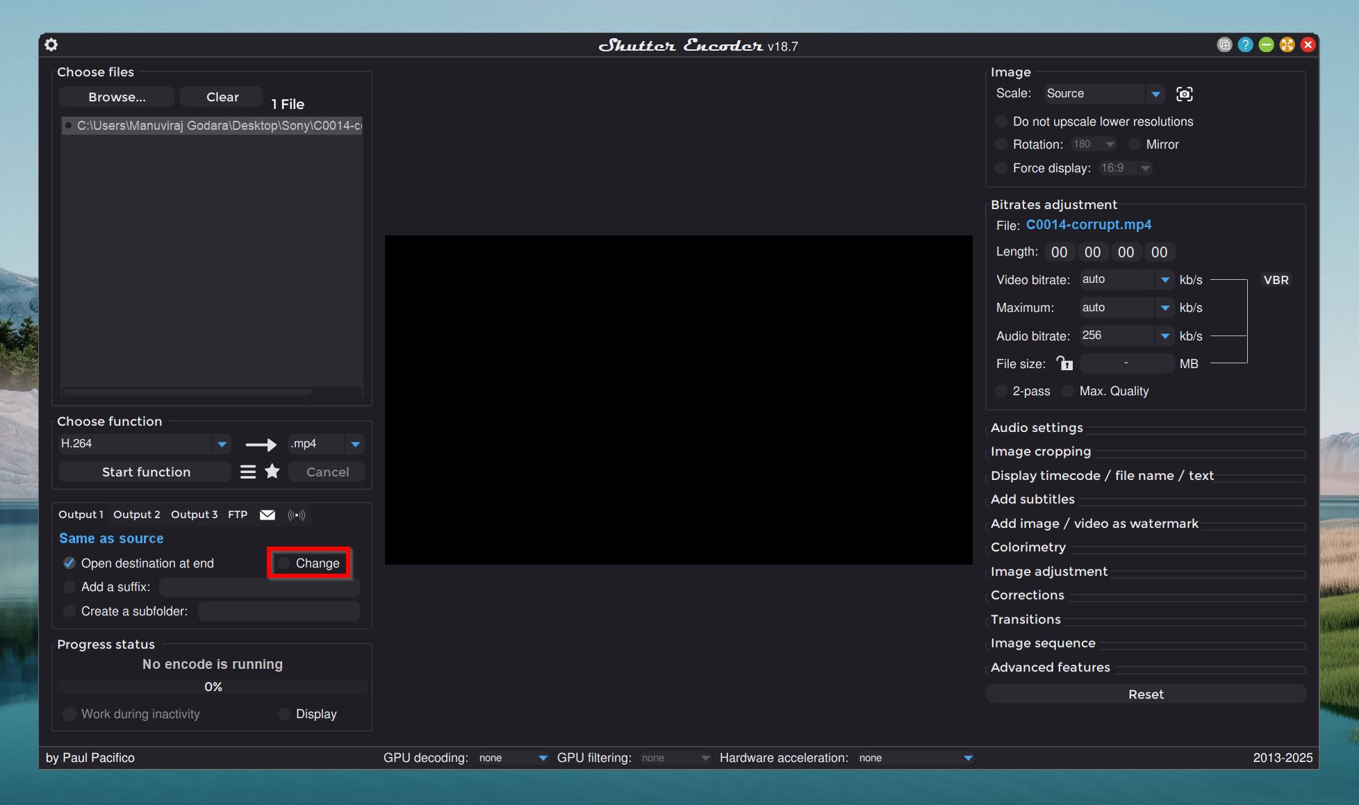 Change save location in Shutter Encoder.