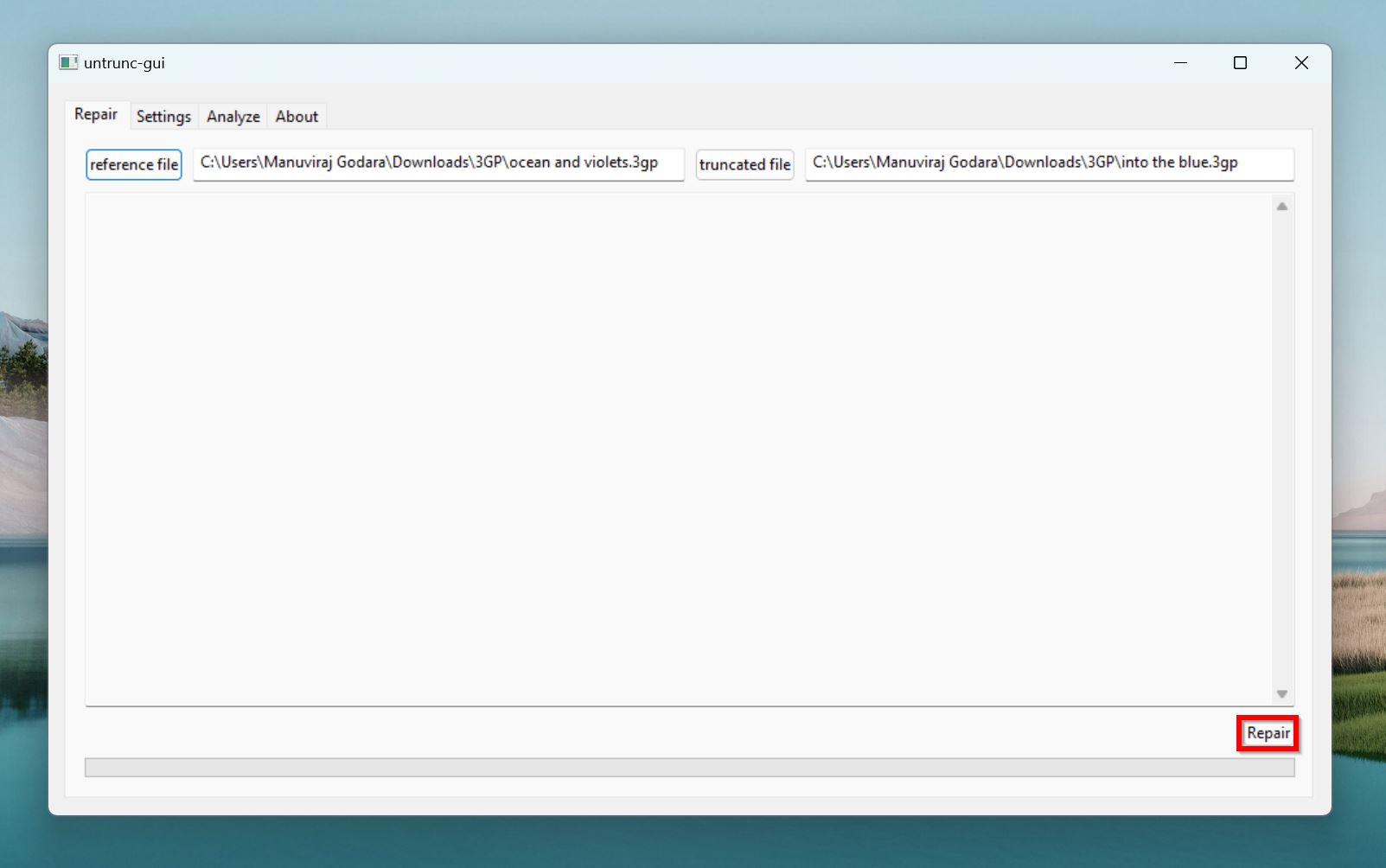 Repair option in Untrunc GUI.