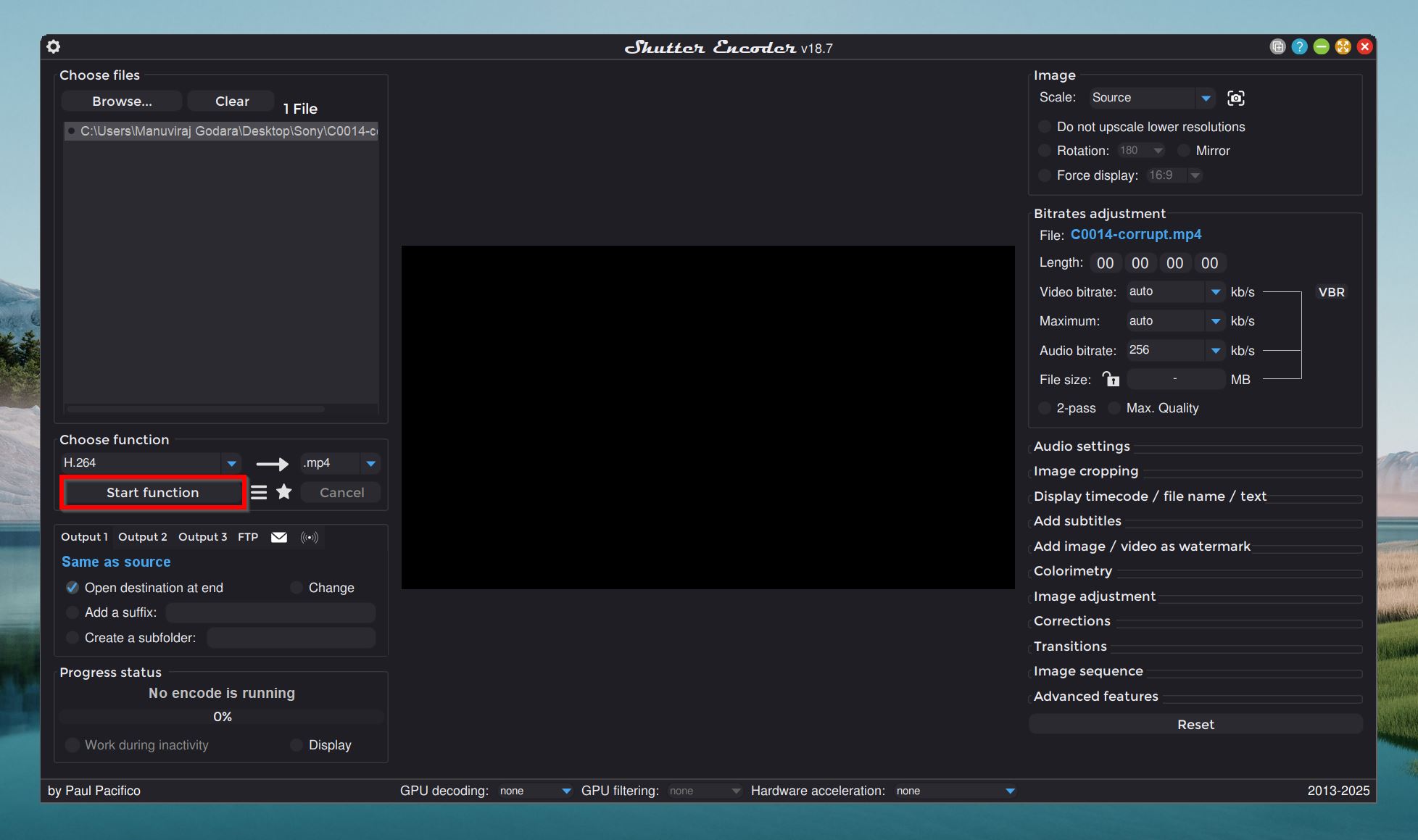 Start function option in Shutter Encoder.