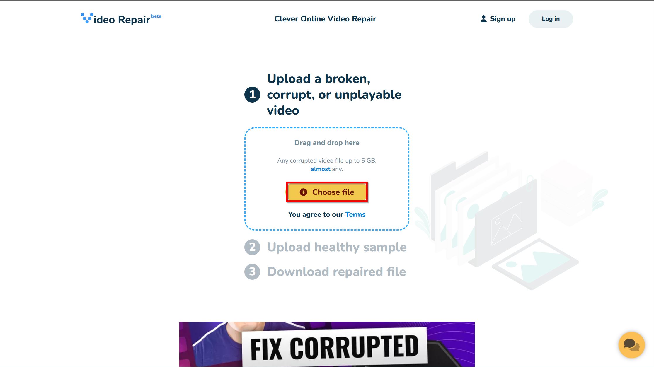 Upload corrupt video in Clever Online Video Repair.