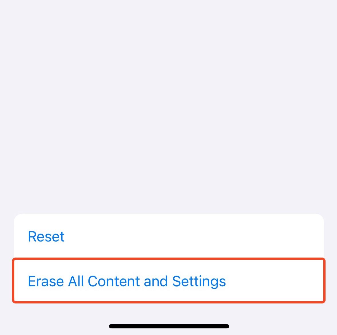 Erase all content and settings option in iPhone. 