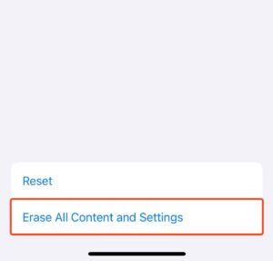 Erase all content and settings option in iOS settings.
