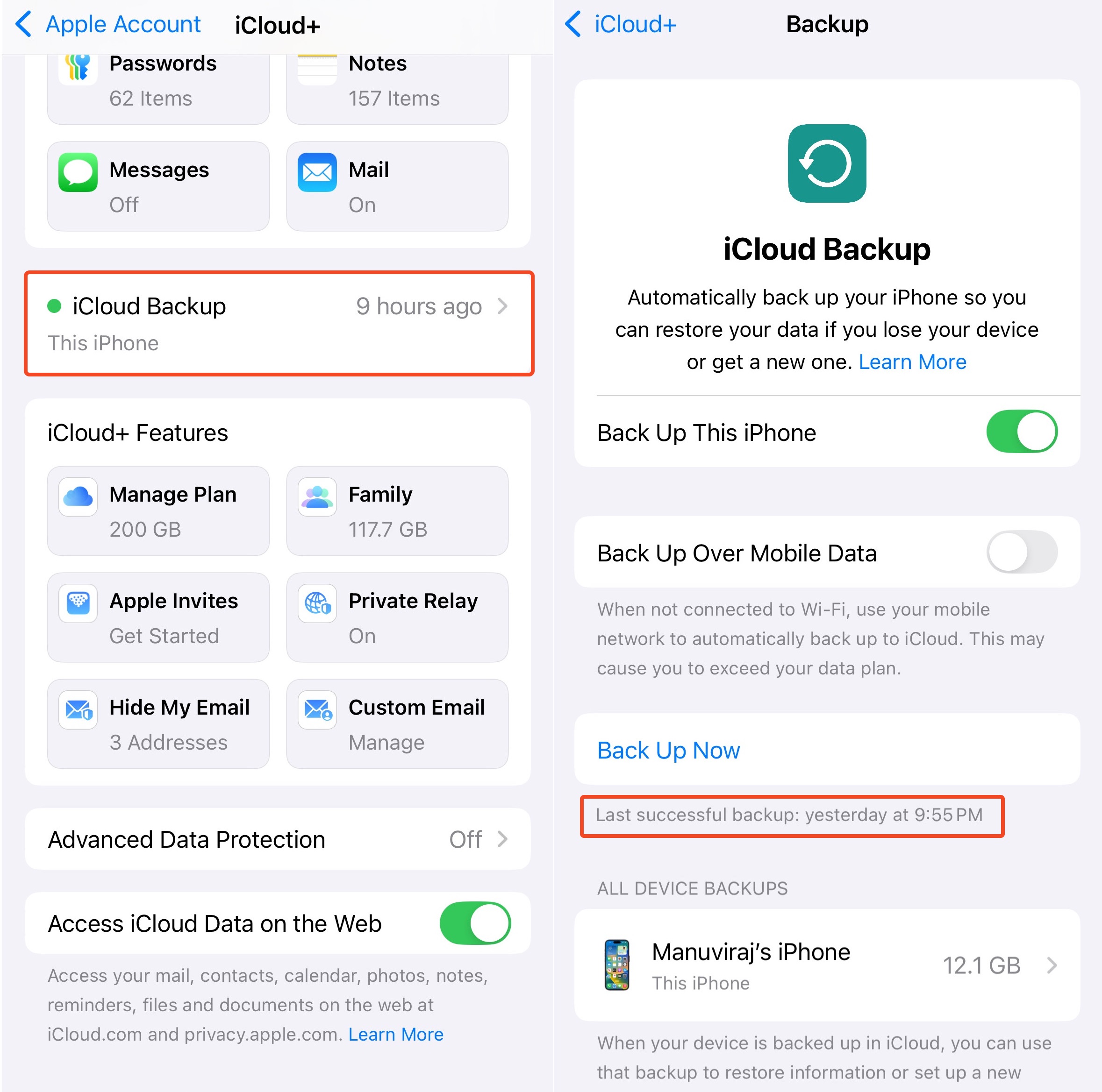 iCloud Backup option in iOS.