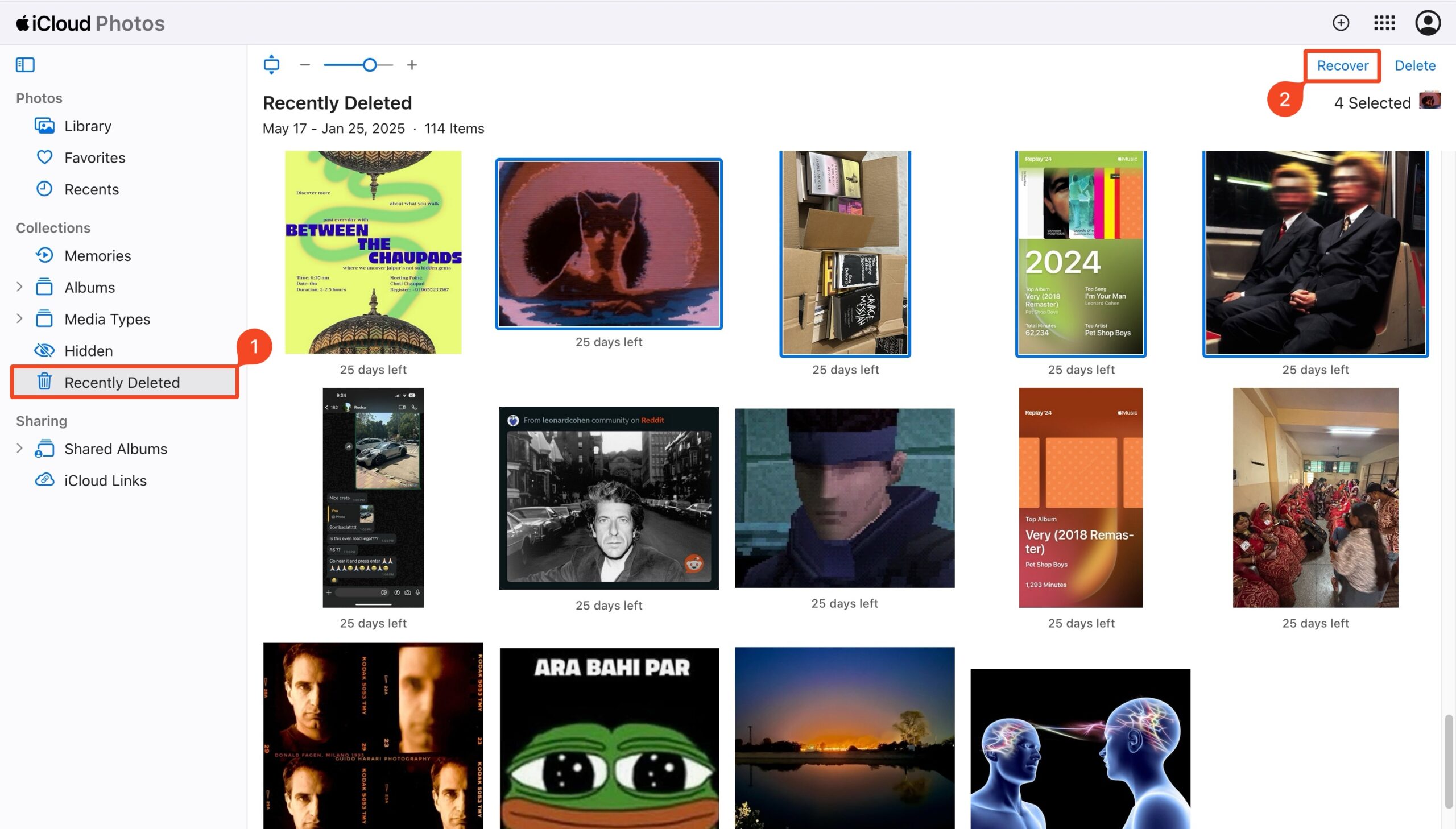 Recently deleted folder in iCloud.