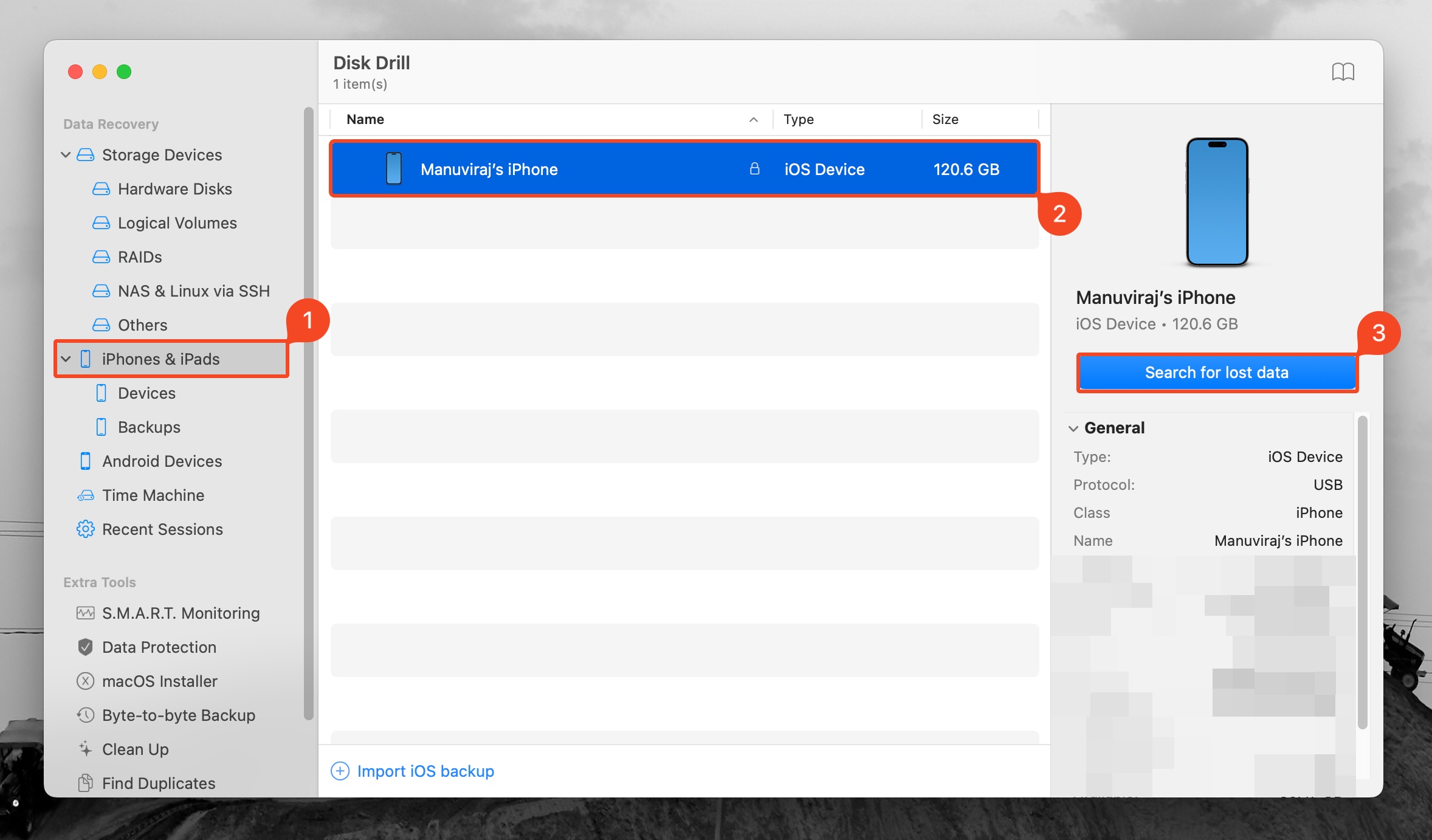 Search for lost data option in Disk Drill.