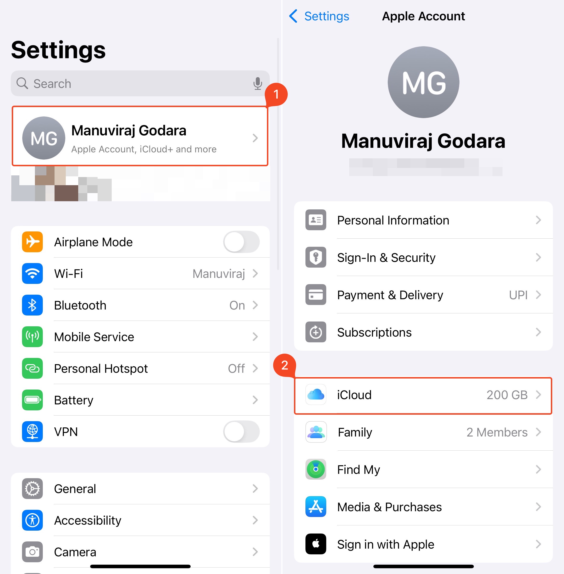 Settings app in iOS.
