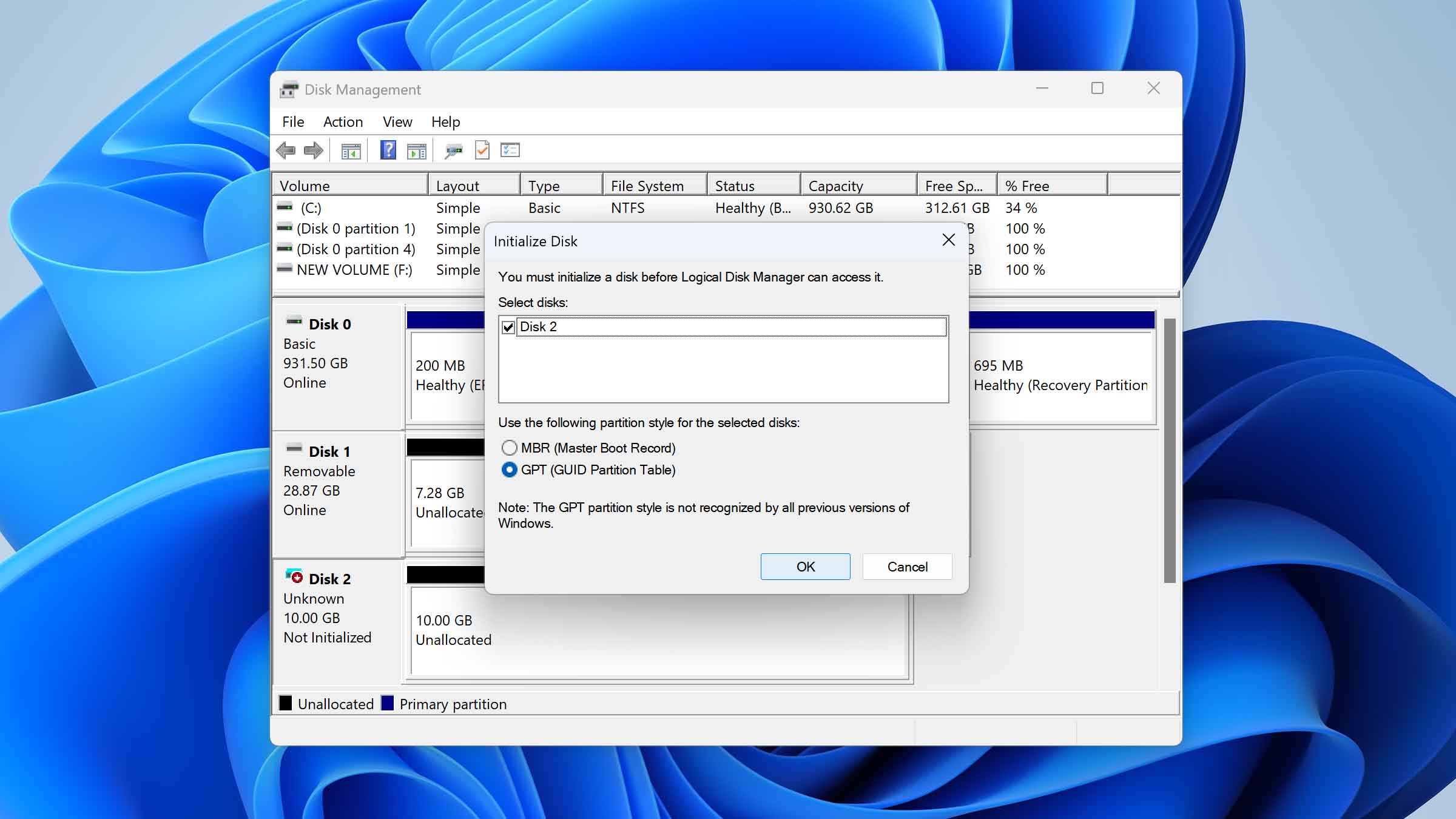 choose partition scheme for disk