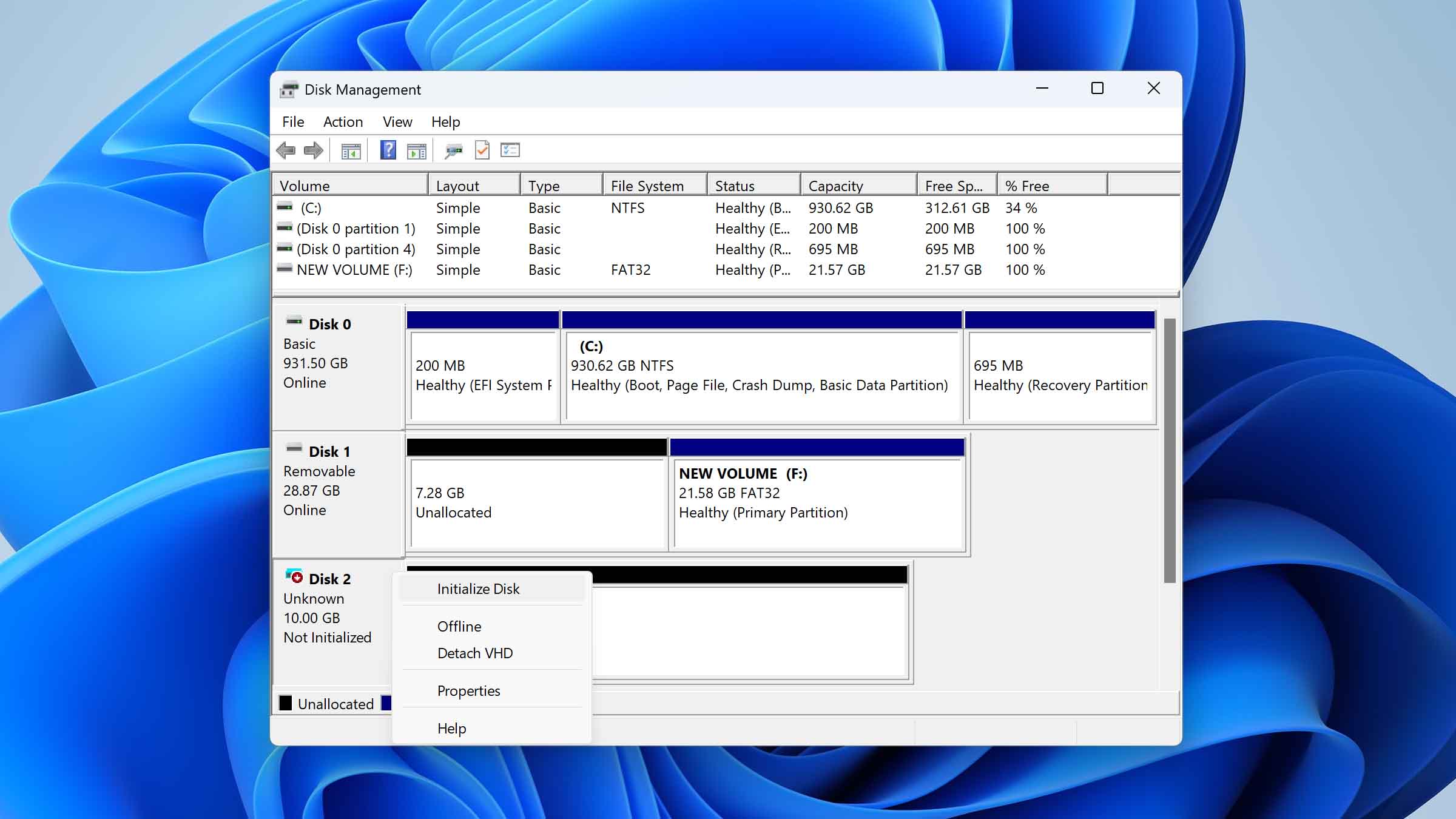 click initialize disk