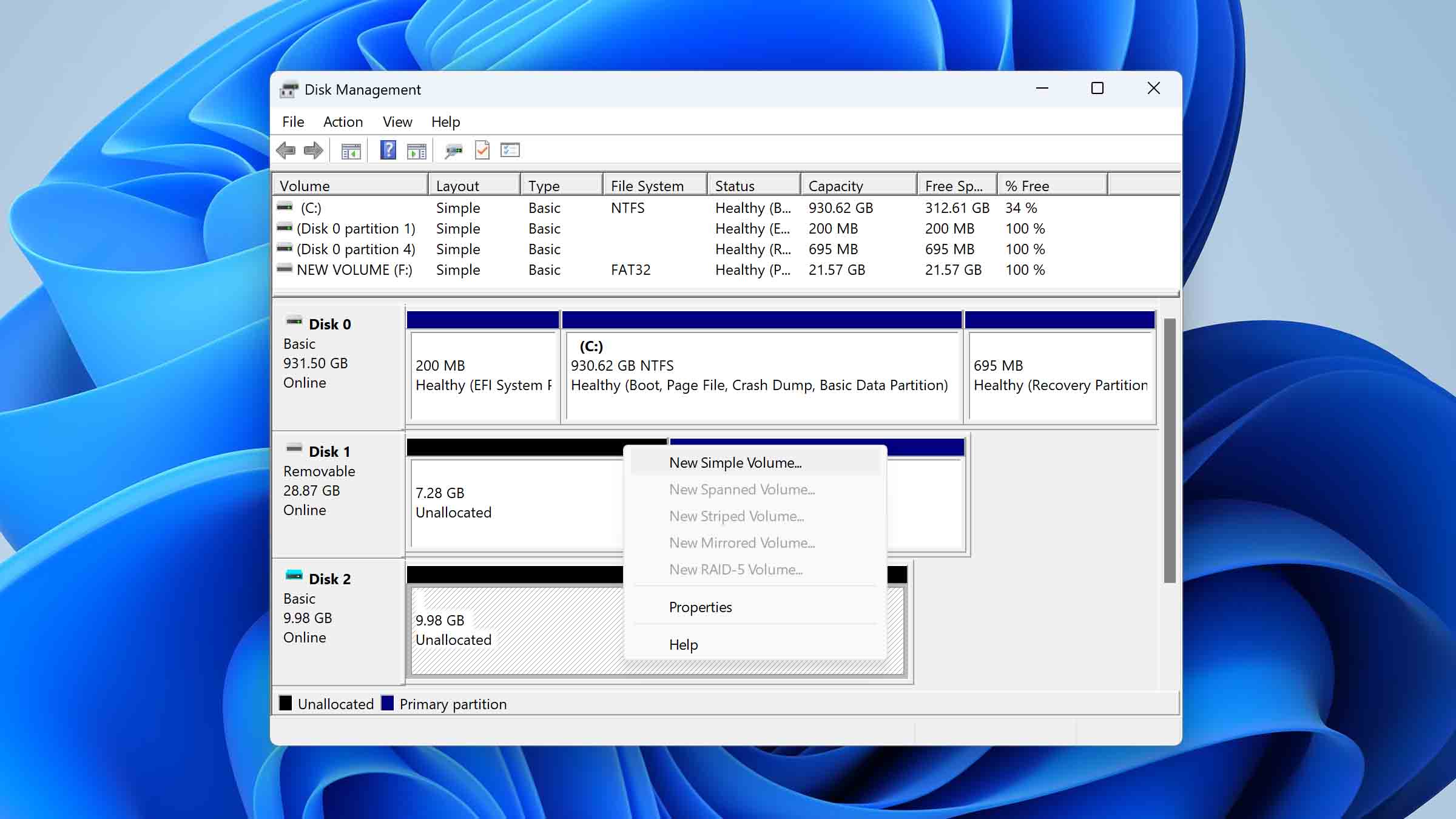 create new simple volume