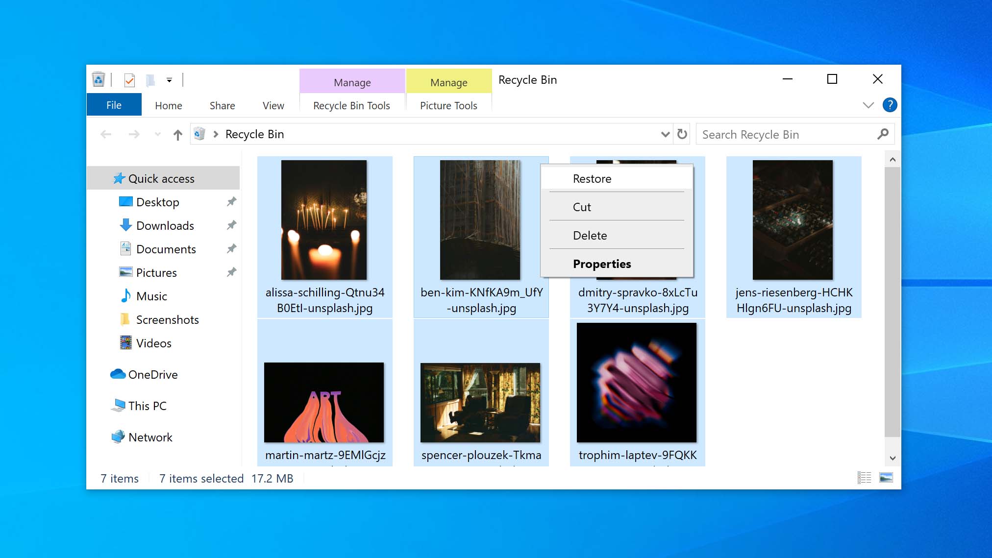 restore files form recycle bin
