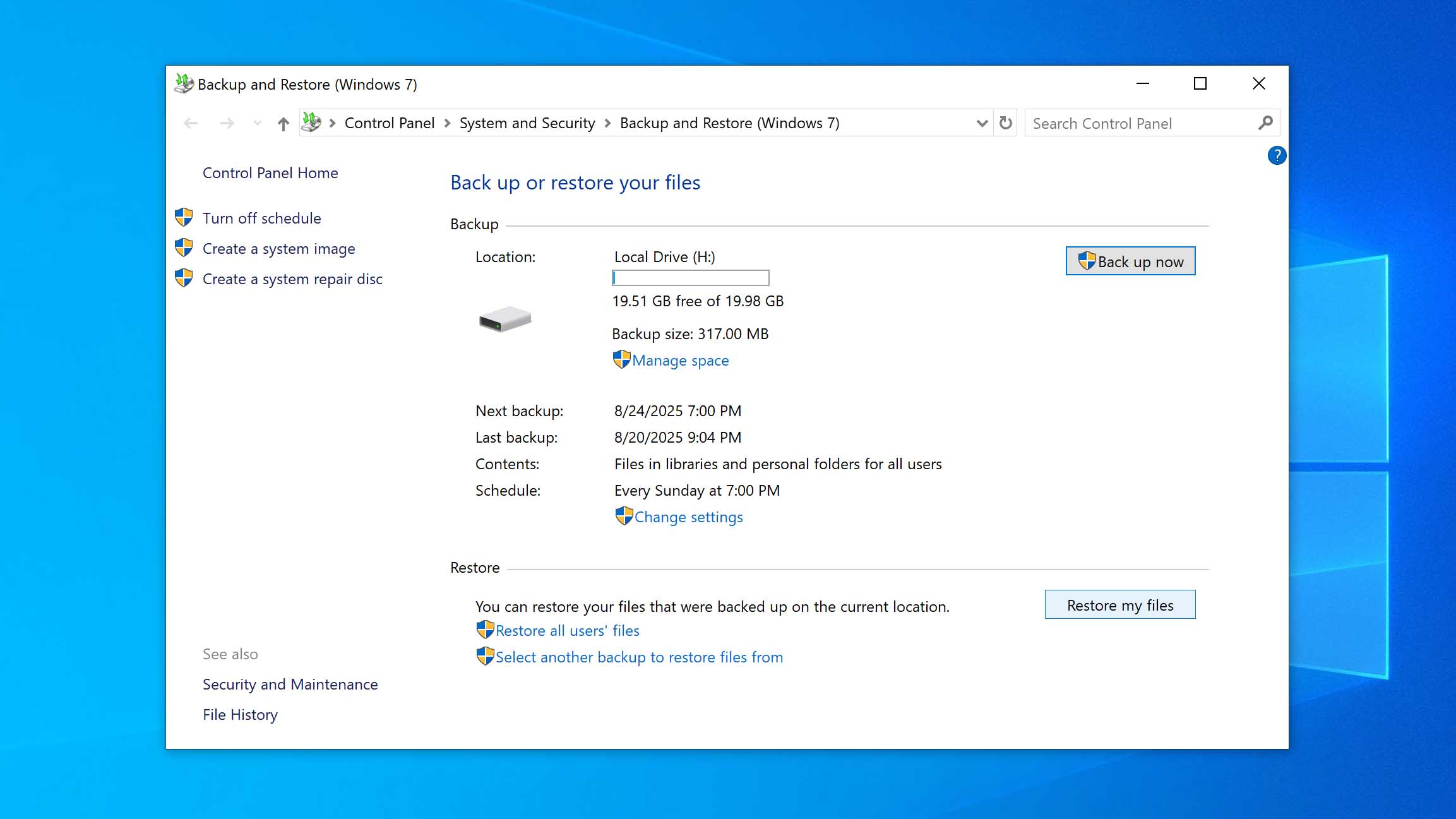 restore my files option