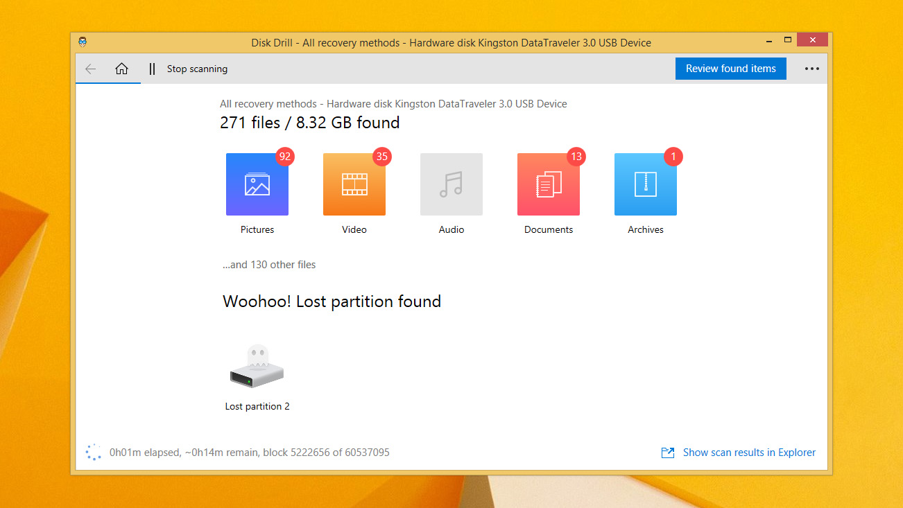 scan results in disk drill