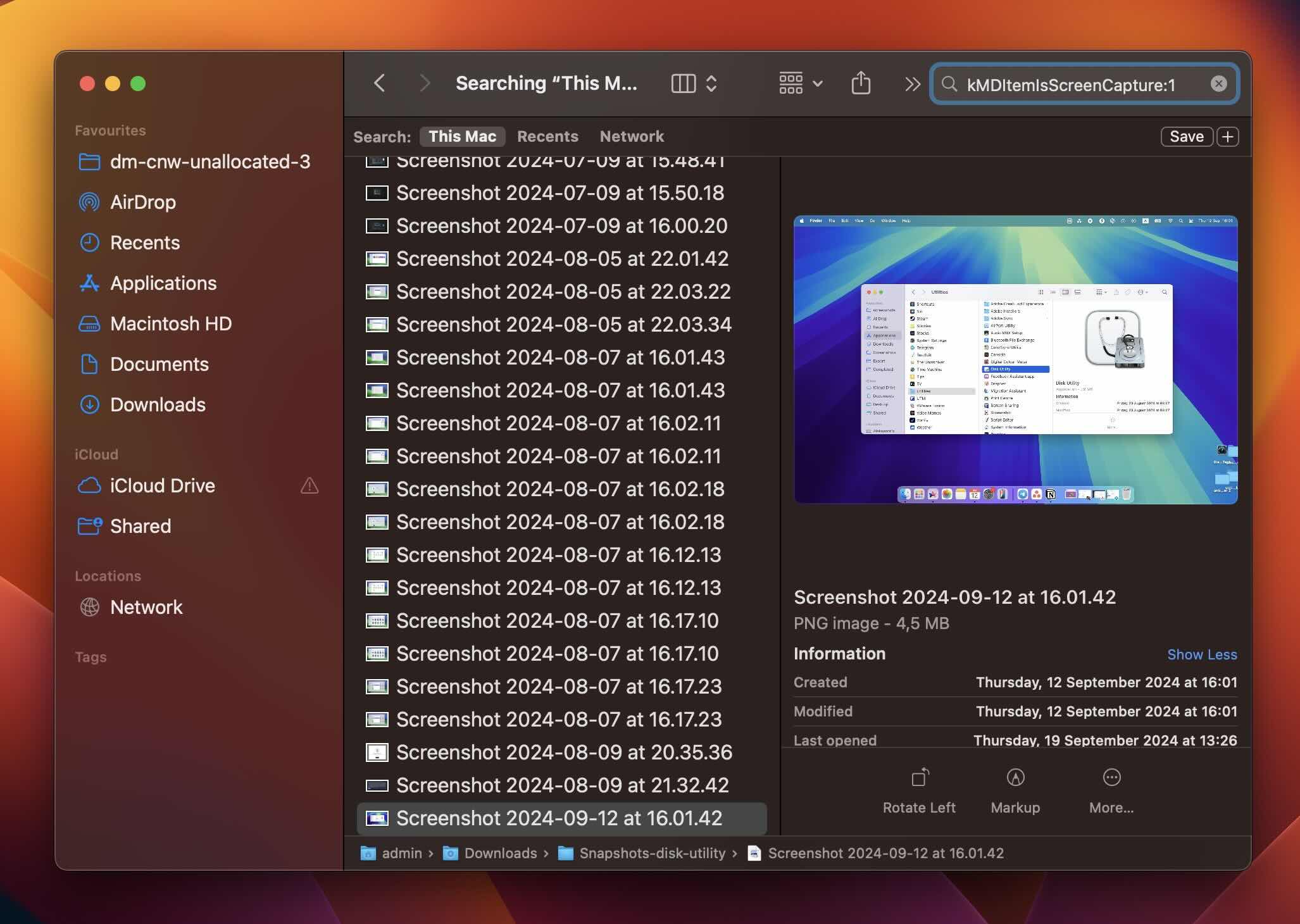 use finder to view all screenshots on mac