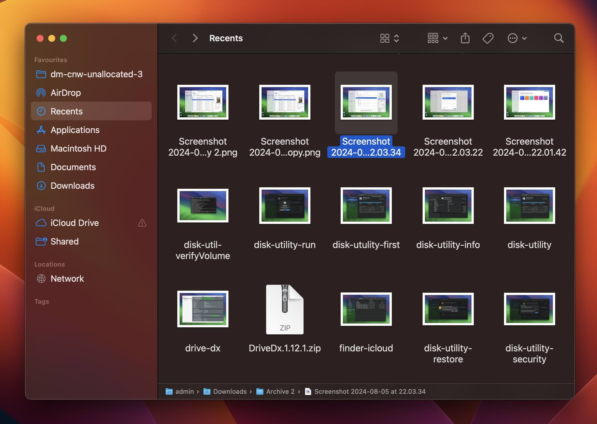 view recent screenshots via finder mac