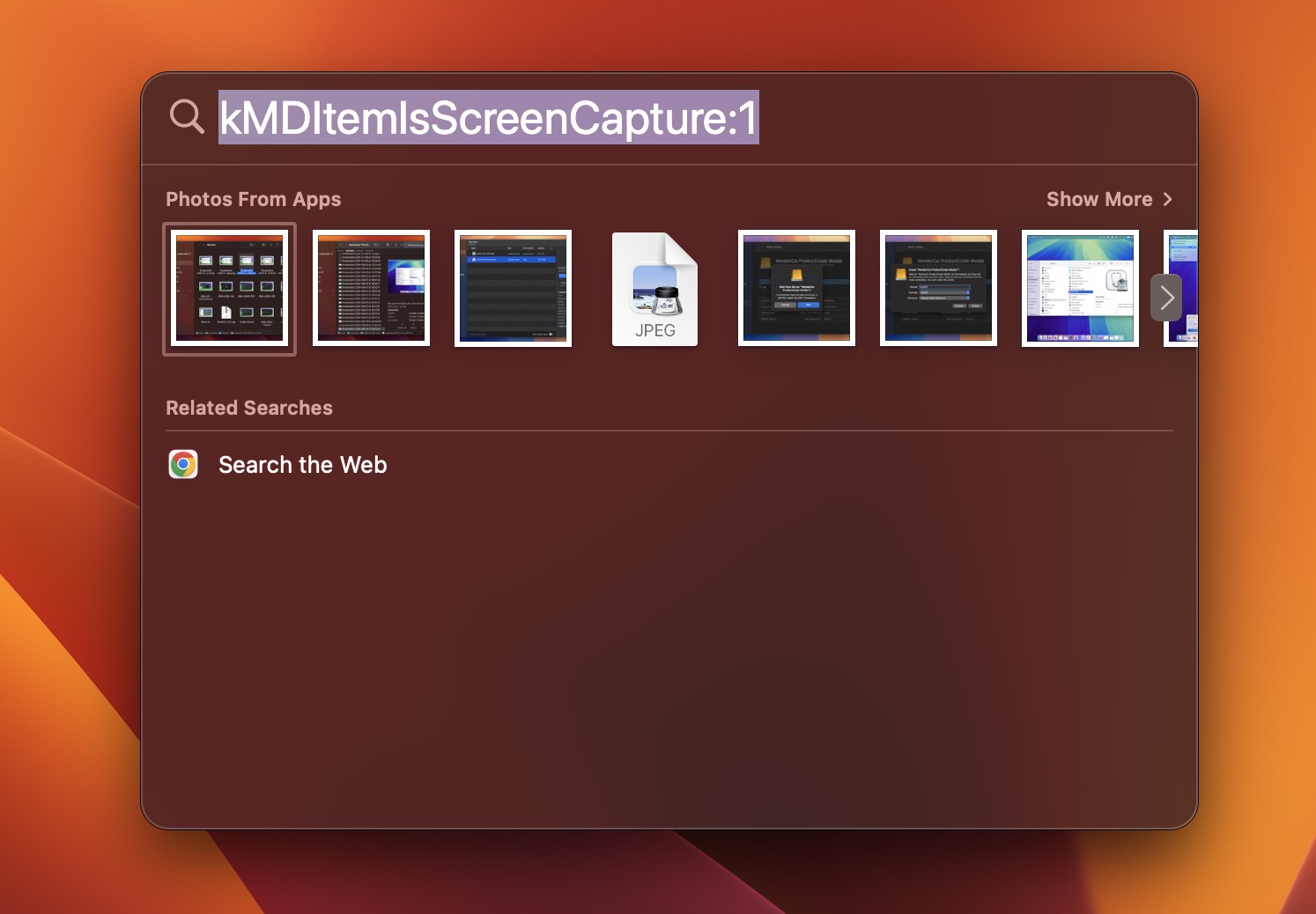 use spotlight search to find screenshots on mac