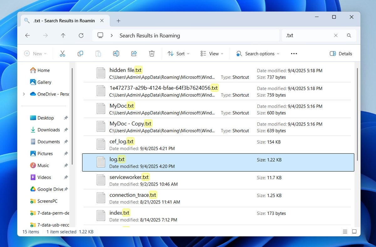 Search for .txt files