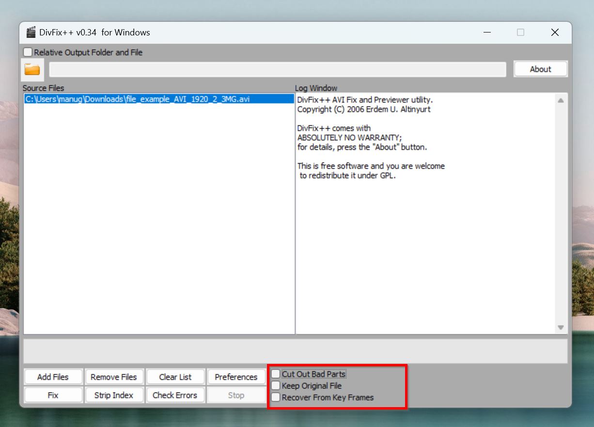 Checkboxes in DivFix++.
