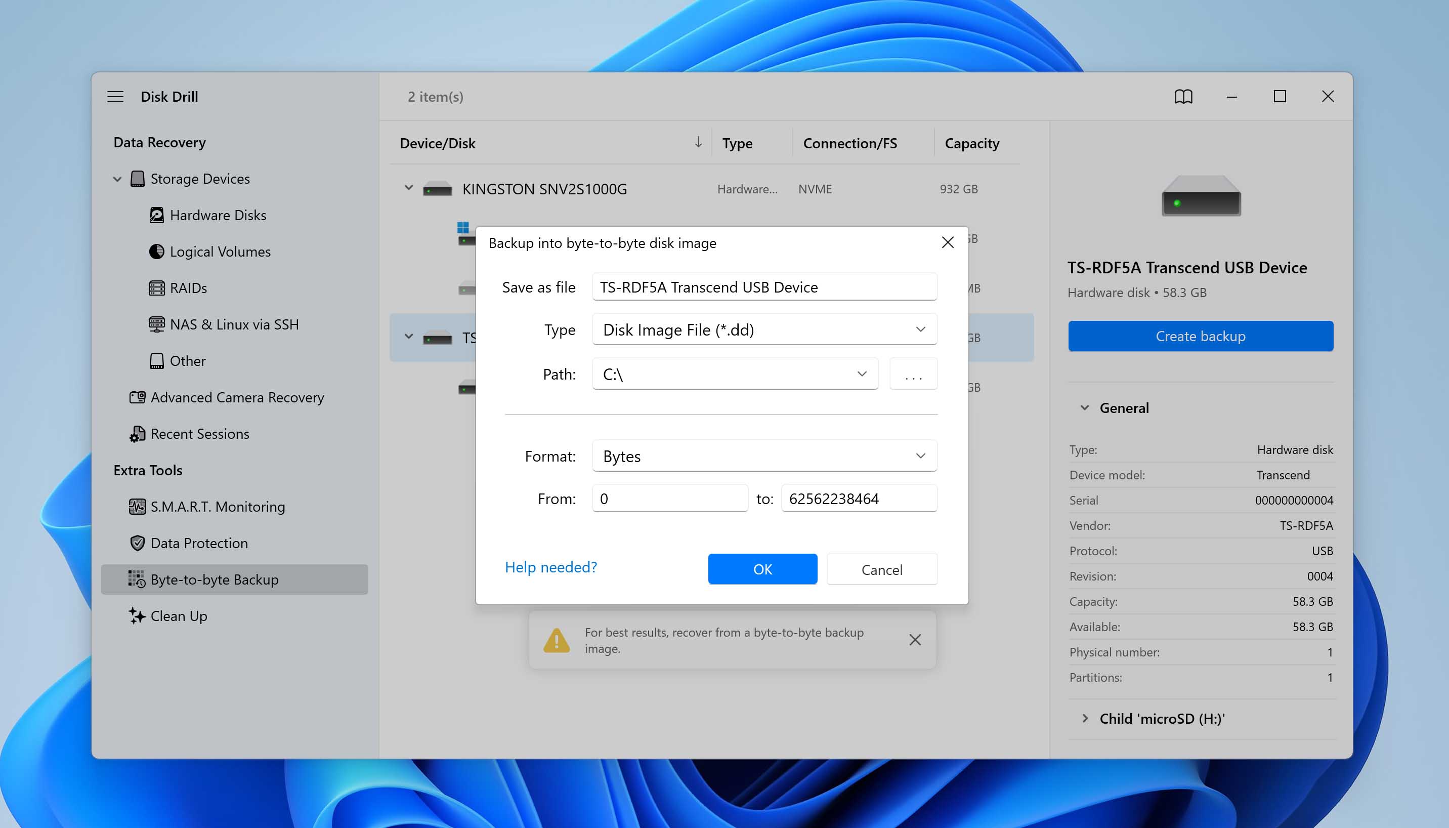 choose location for backup