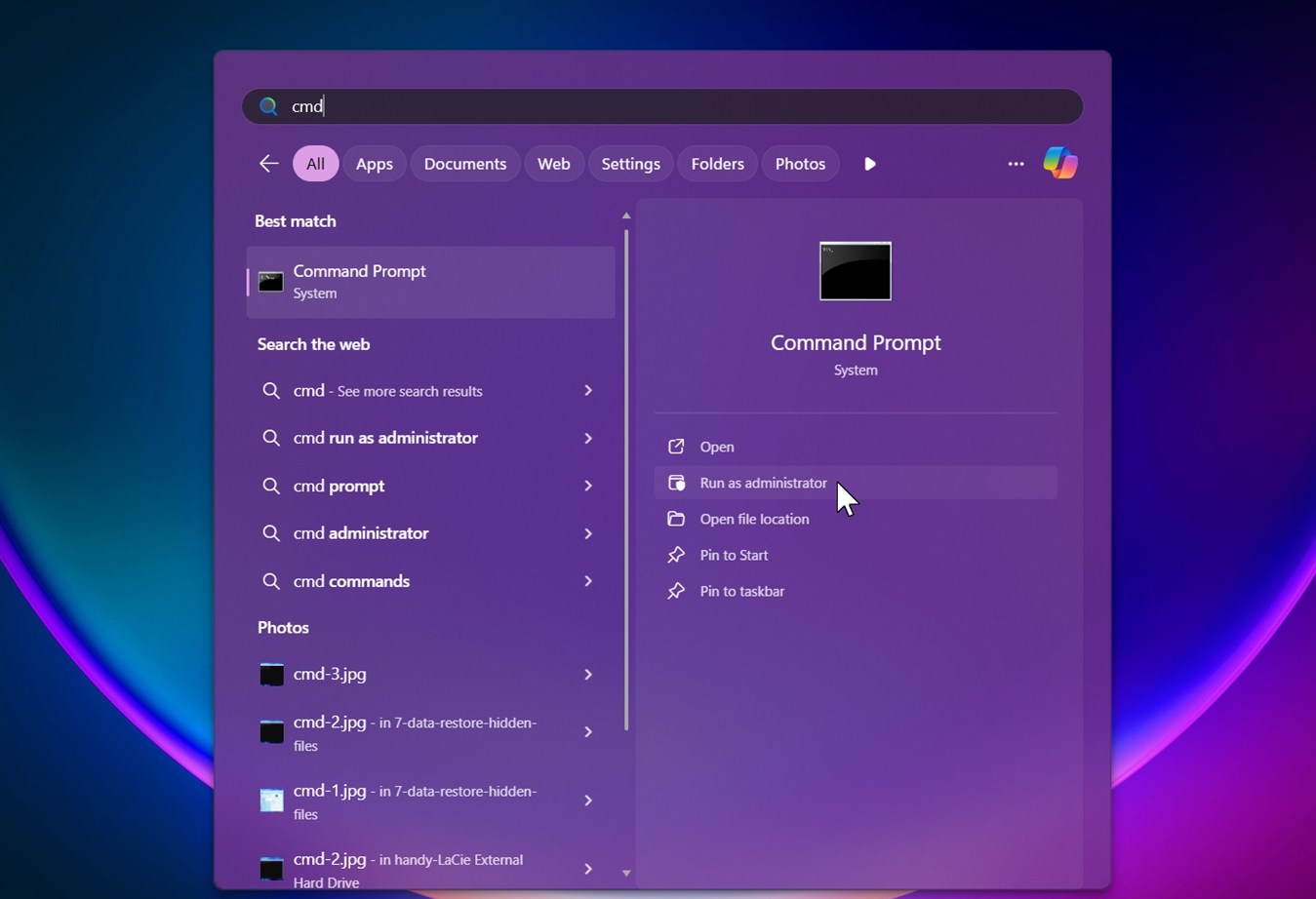 running cmd as admin