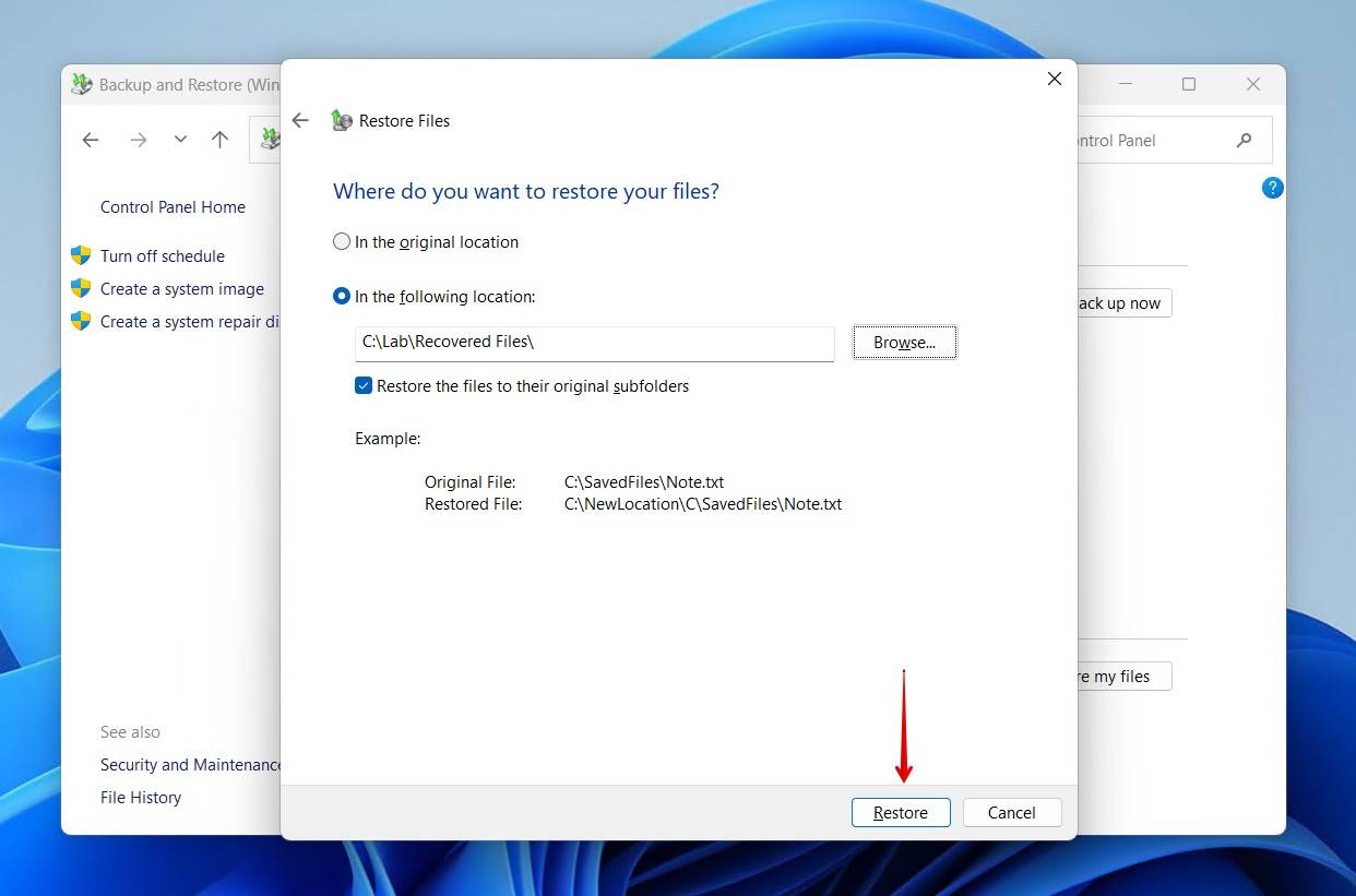 Completing the restore.