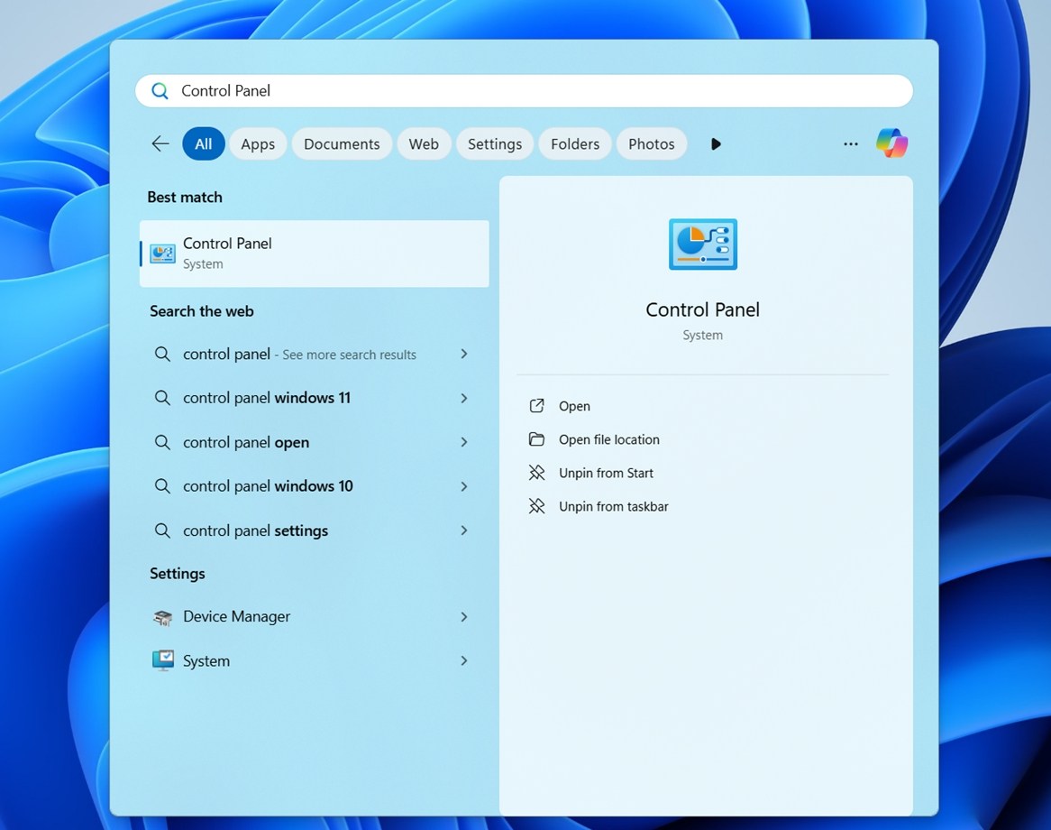 Open the Control Panel