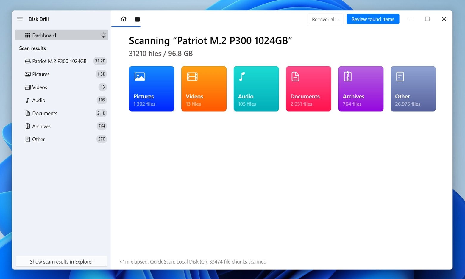 You can click Review found items at any time