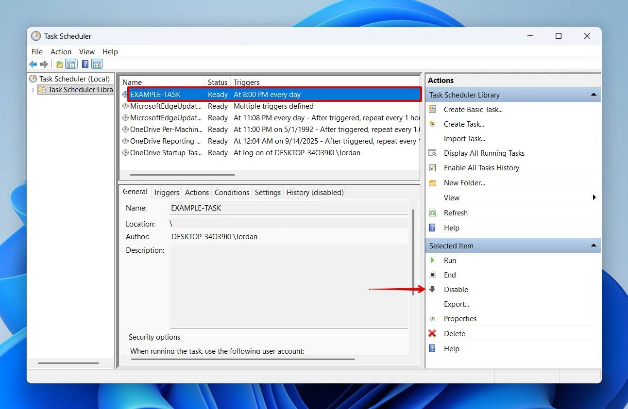 Disabling a task.