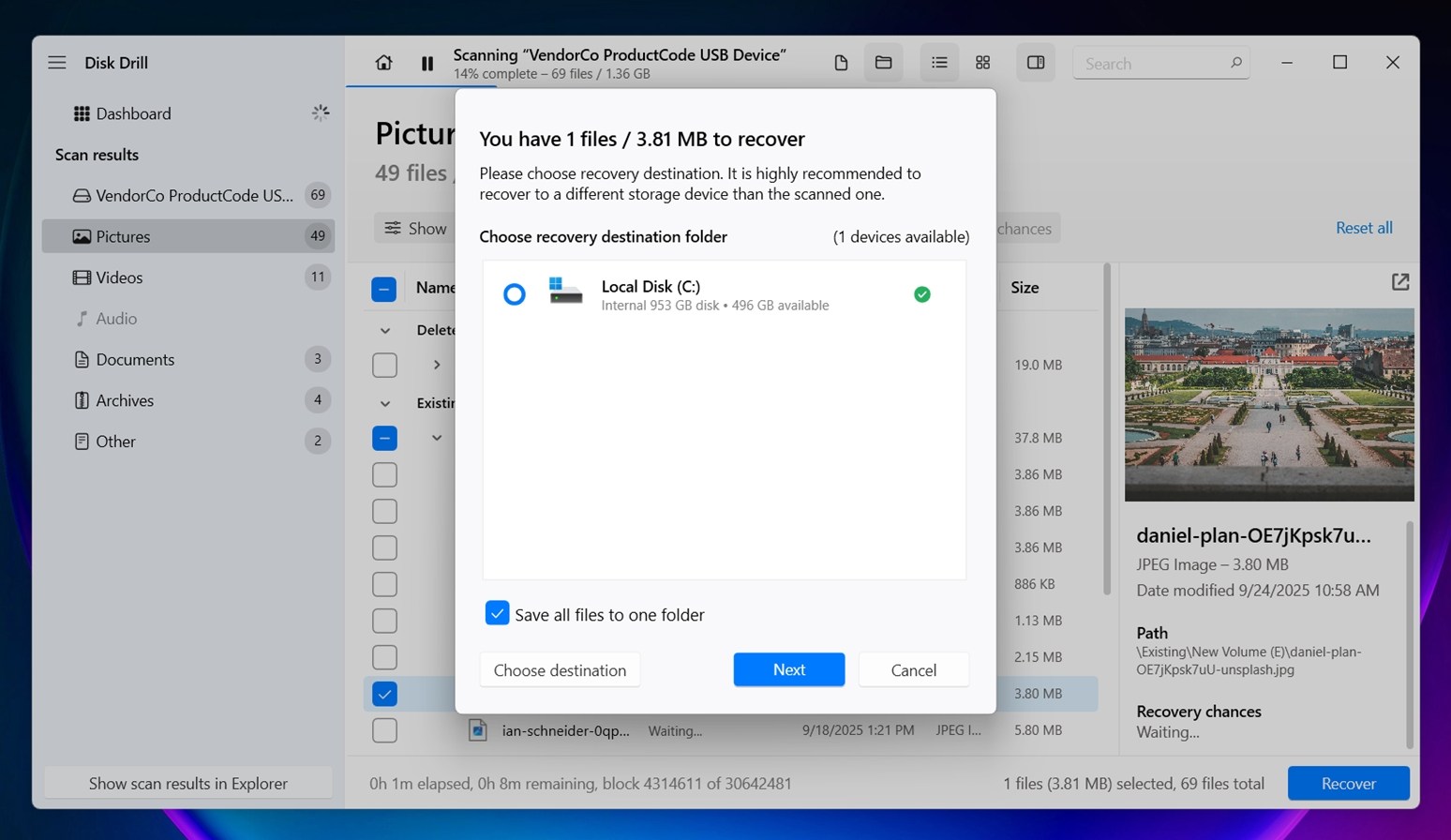 Select where to save the files