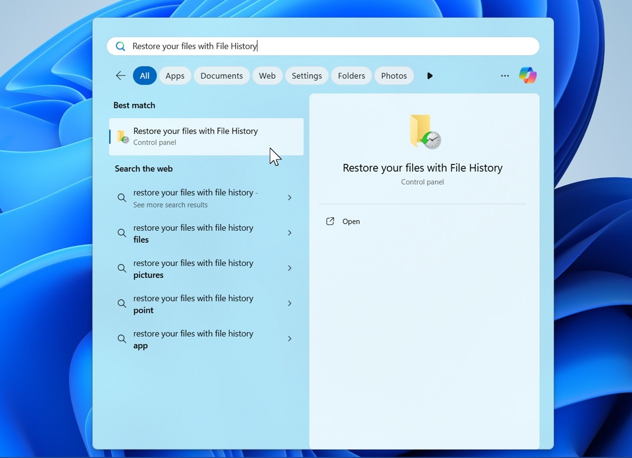 Restore your files with File History