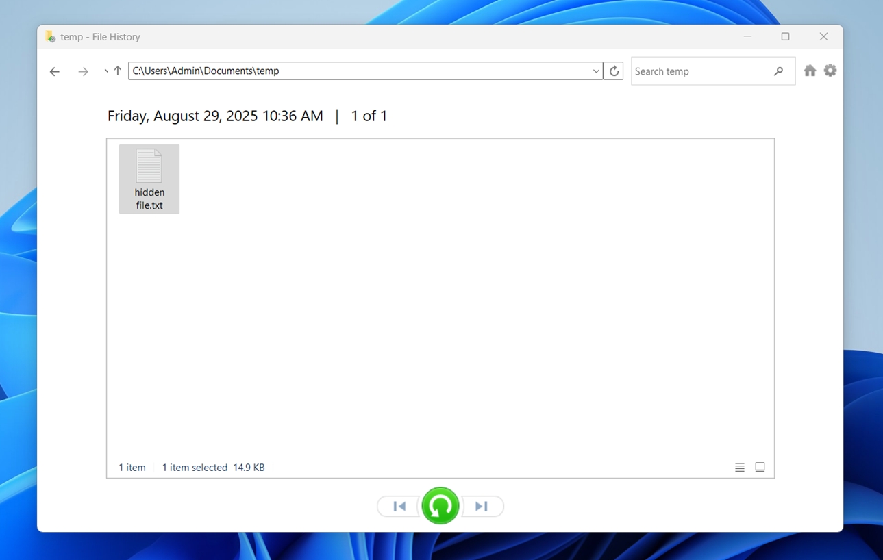 Click the green recover button