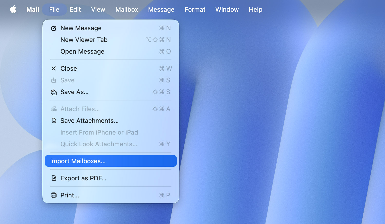 import mailboxes in mail app
