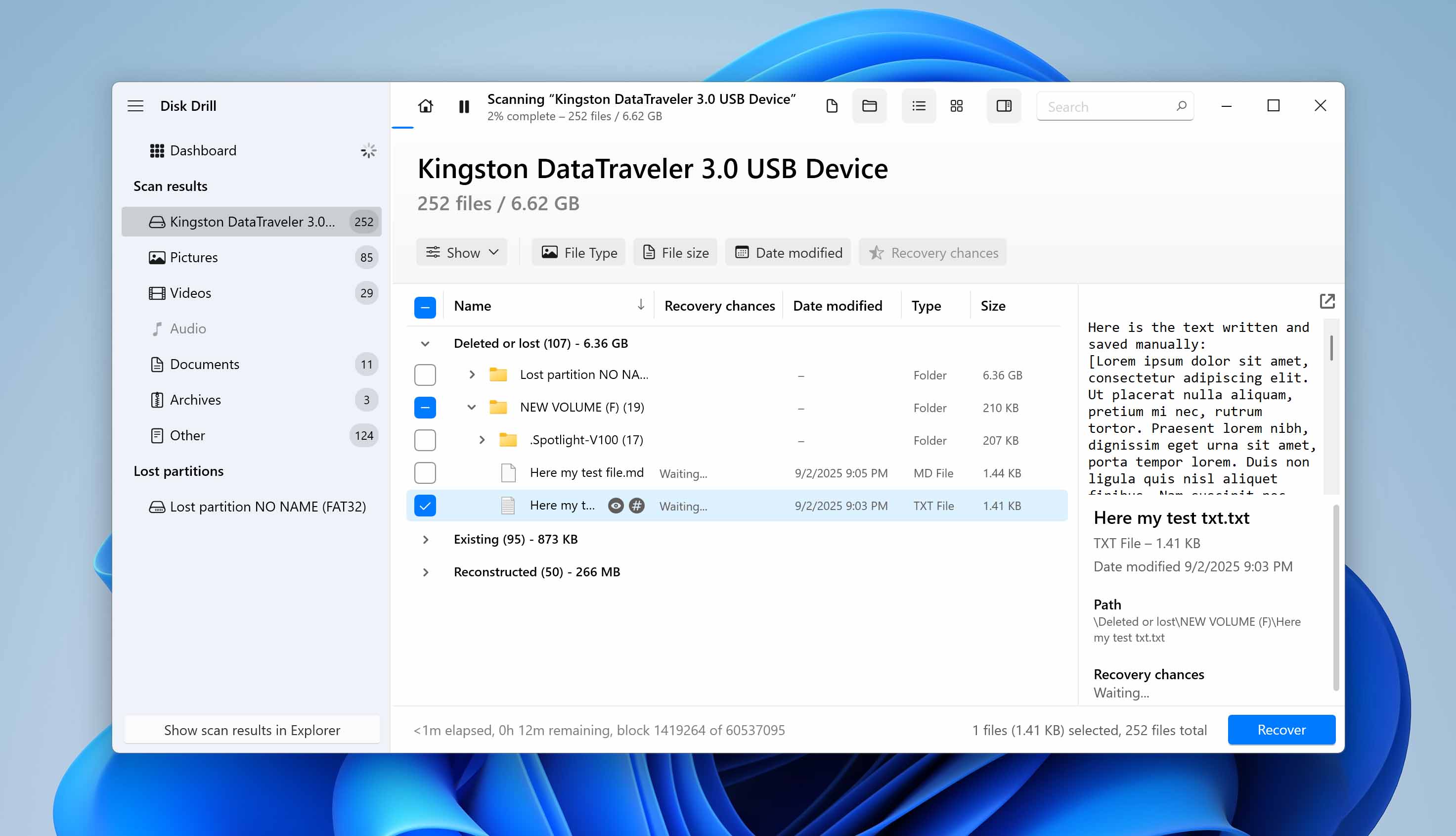 preview txt files in disk drill