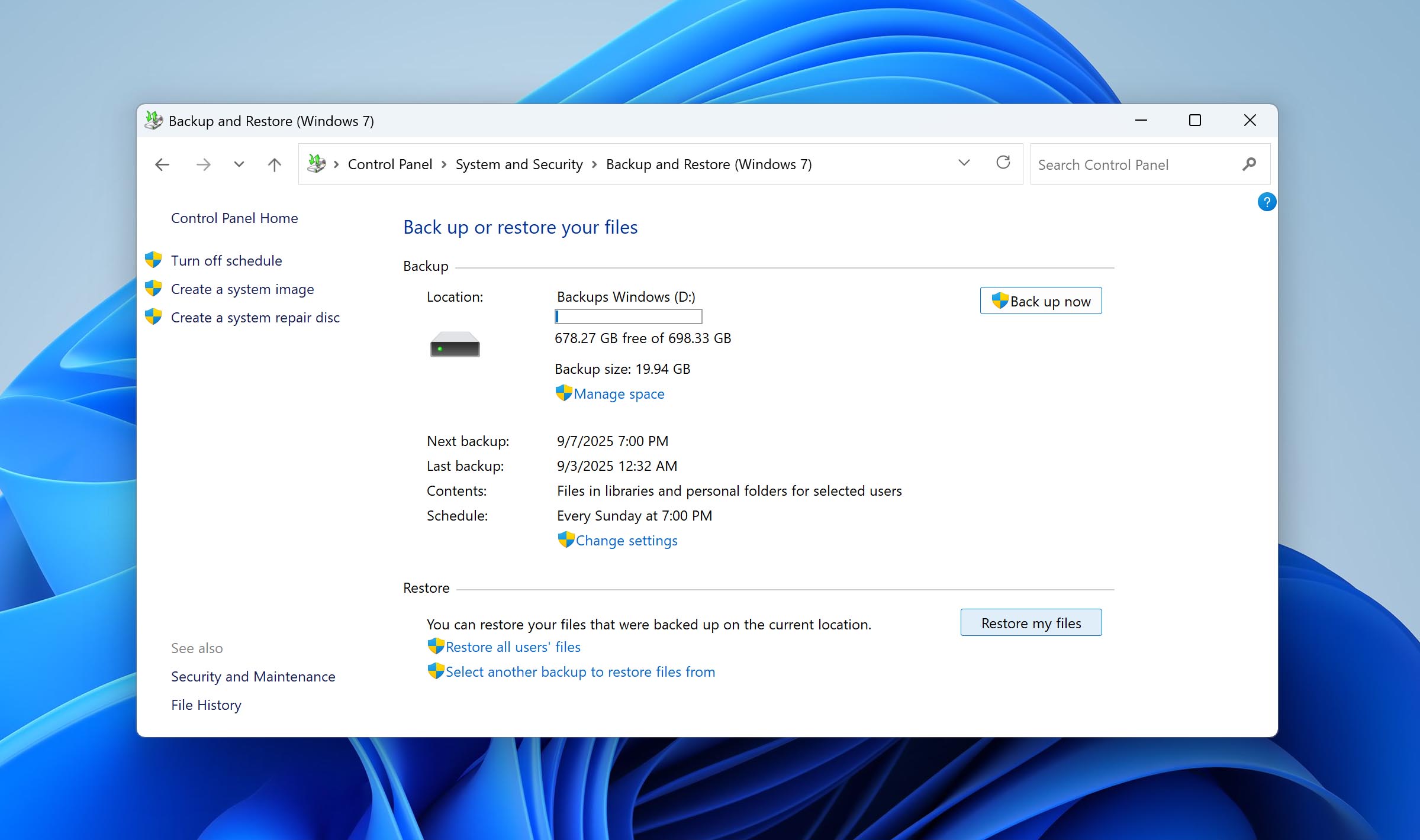 restore my files with backup and restore