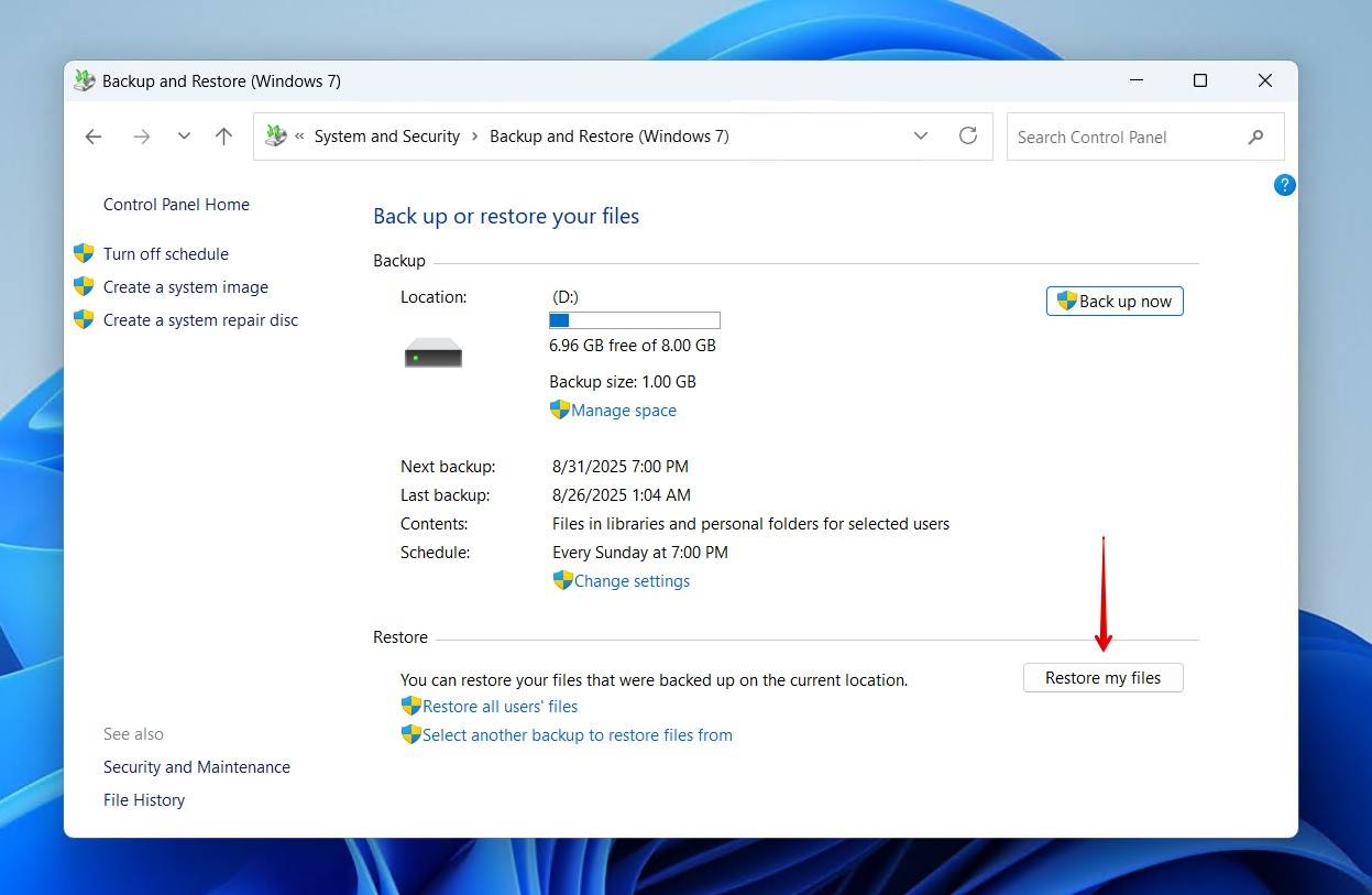 Restoring files from Backup and Restore.