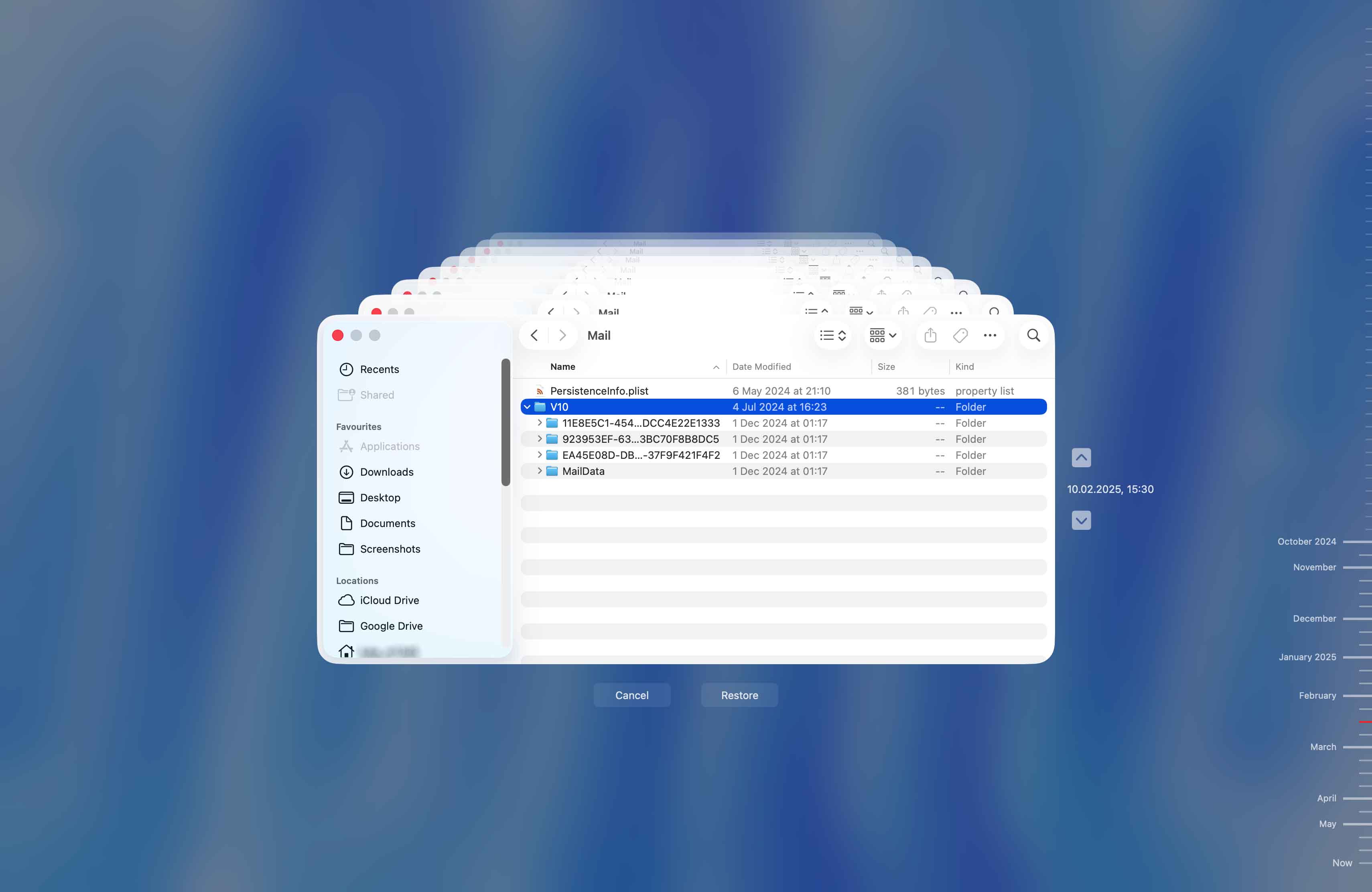 restore mail app with time machine