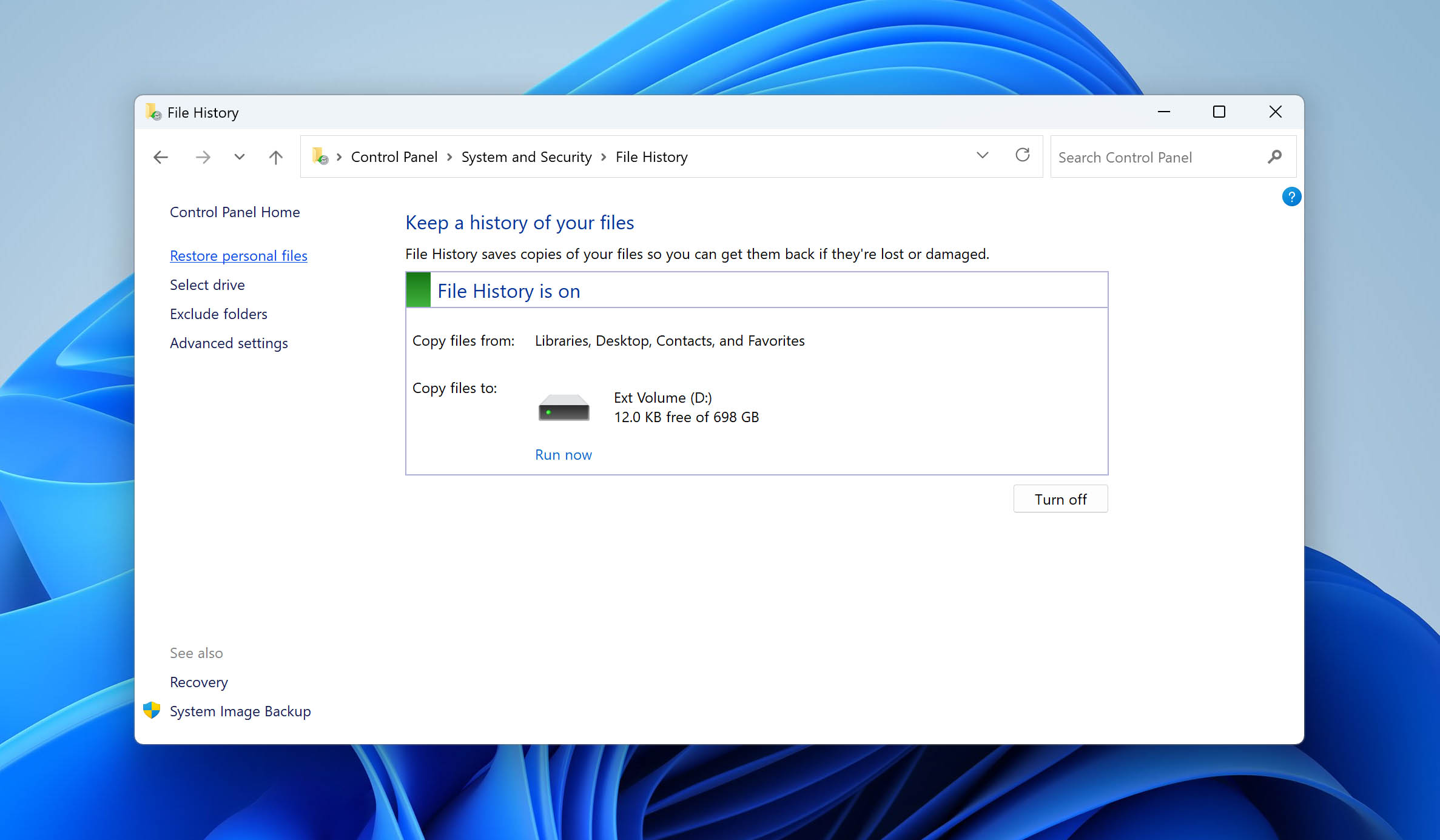restore personal files in file history