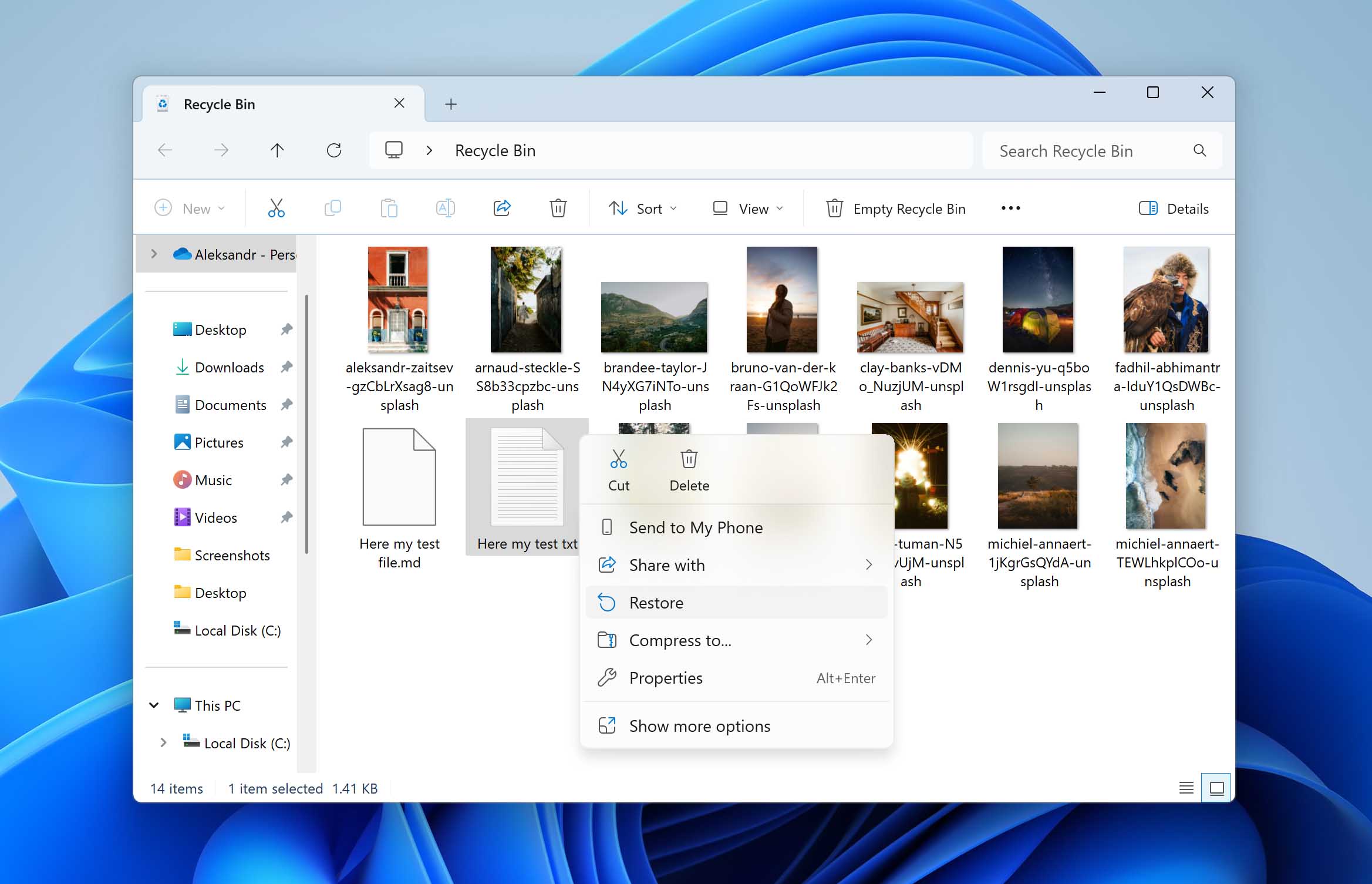 restore txt file from recycle bin