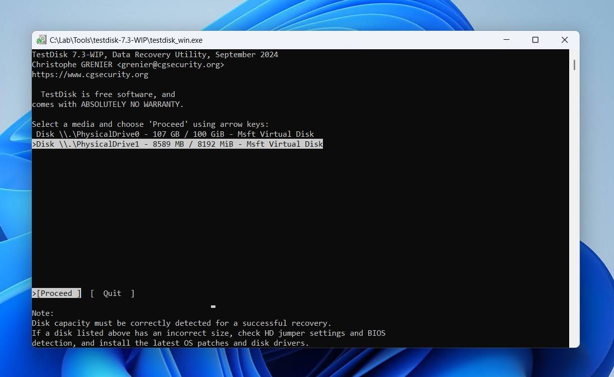 Selecting a disk.