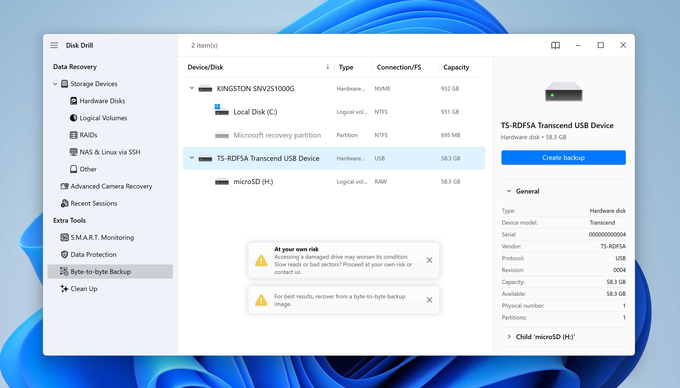 select drive for backup