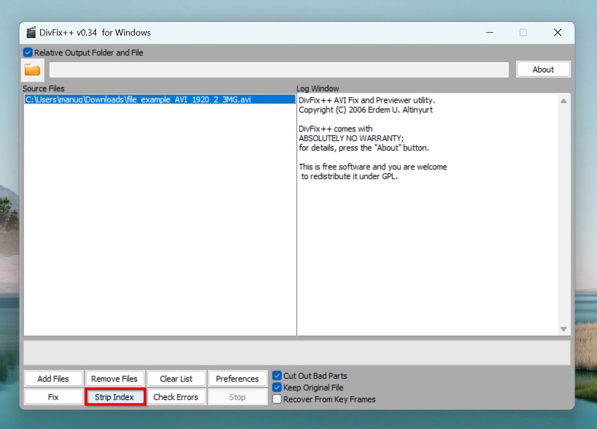 Strip index button in DivFix++.