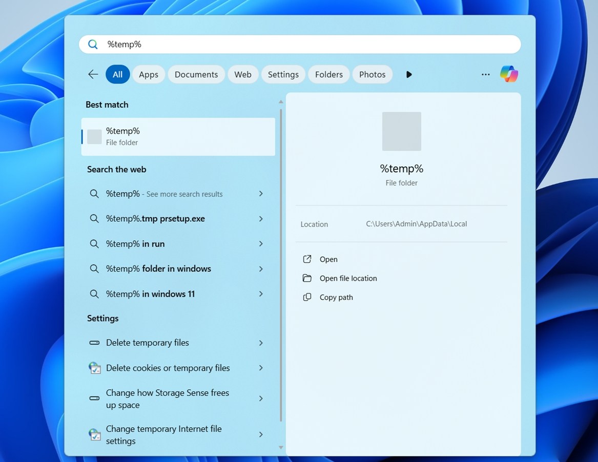 Open the Temp folder