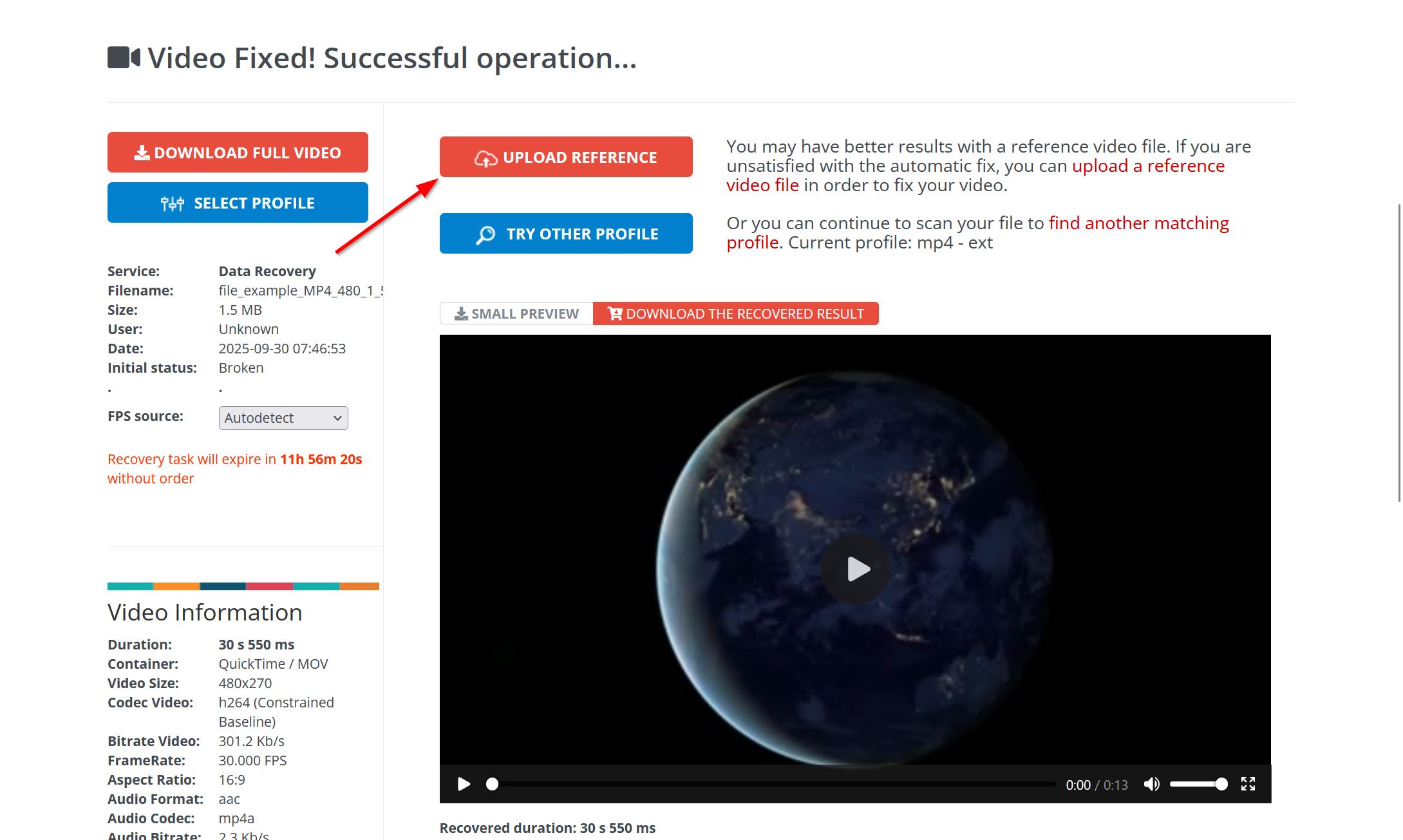 Upload reference file button in Fix.Video.