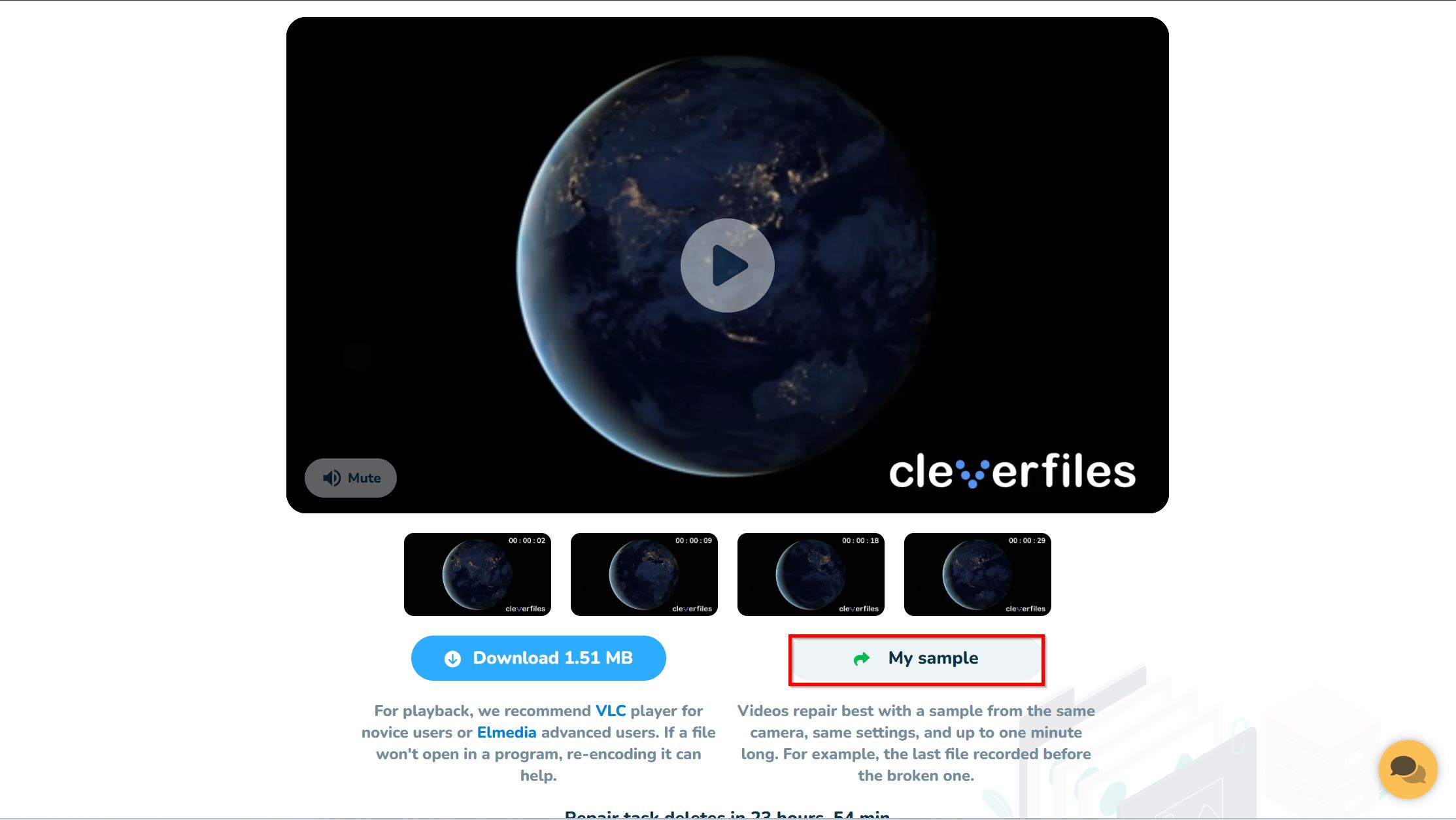 Upload sample video option in Clever Online Video Repair.