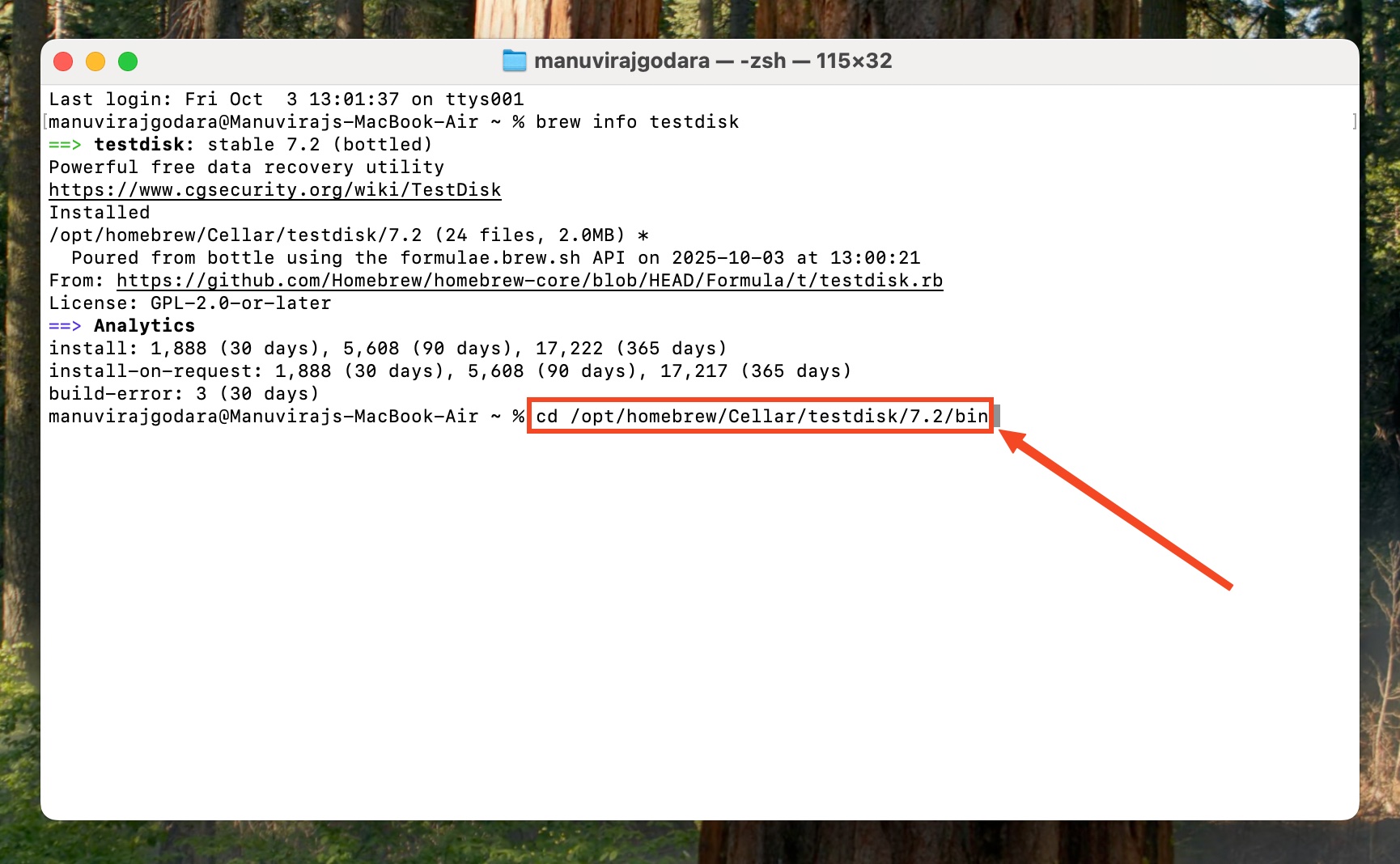 Change directory command in Terminal.
