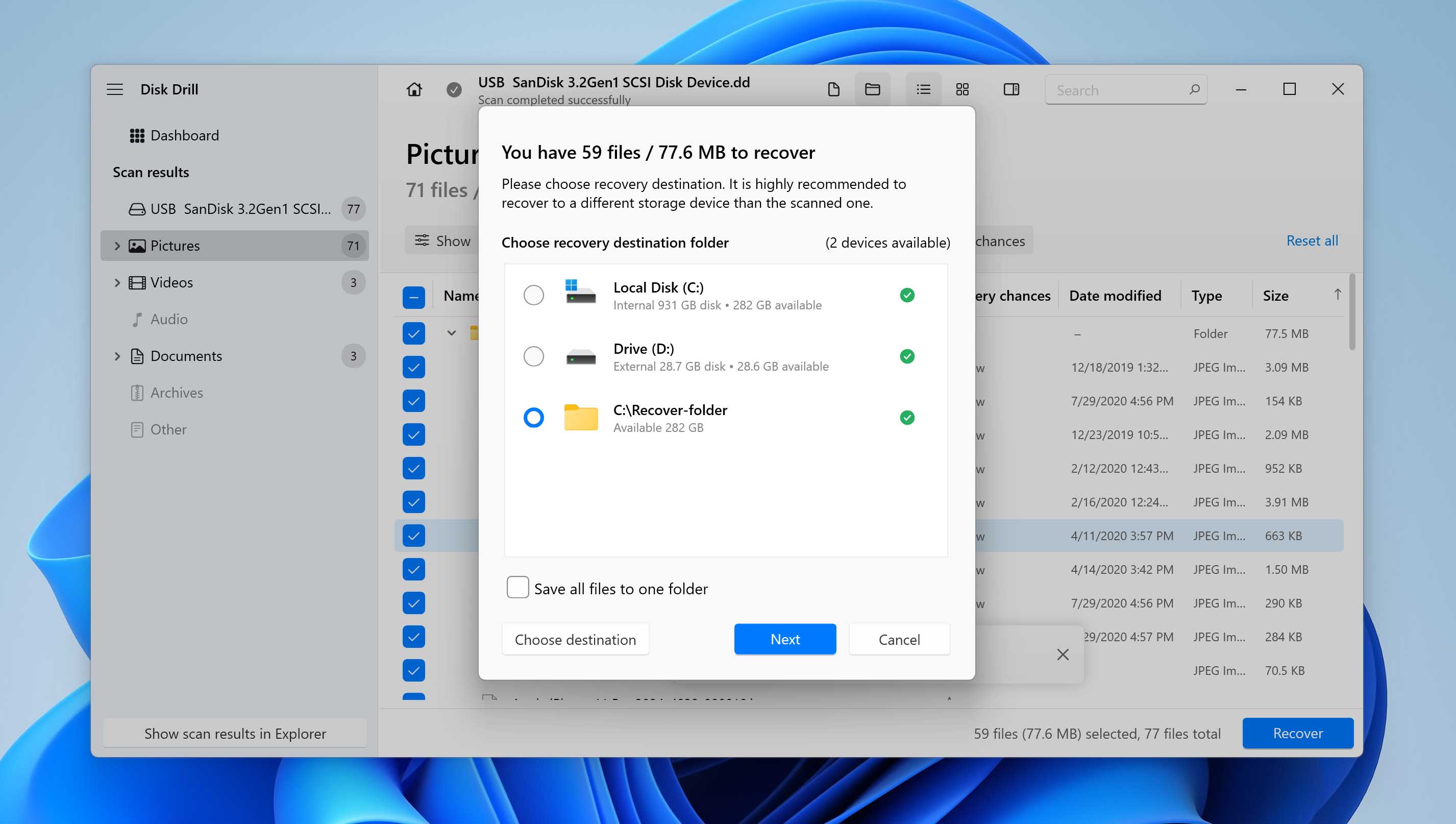 recover files to safe location